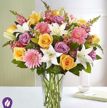 Sensational Spring - Large vase arrangement of lilies, roses, snapdragons, and gerbera daisys 