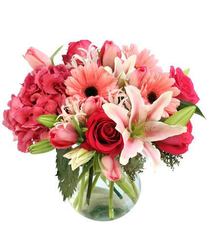 Embraceable Pink - A romantic bouquet of blushes and red