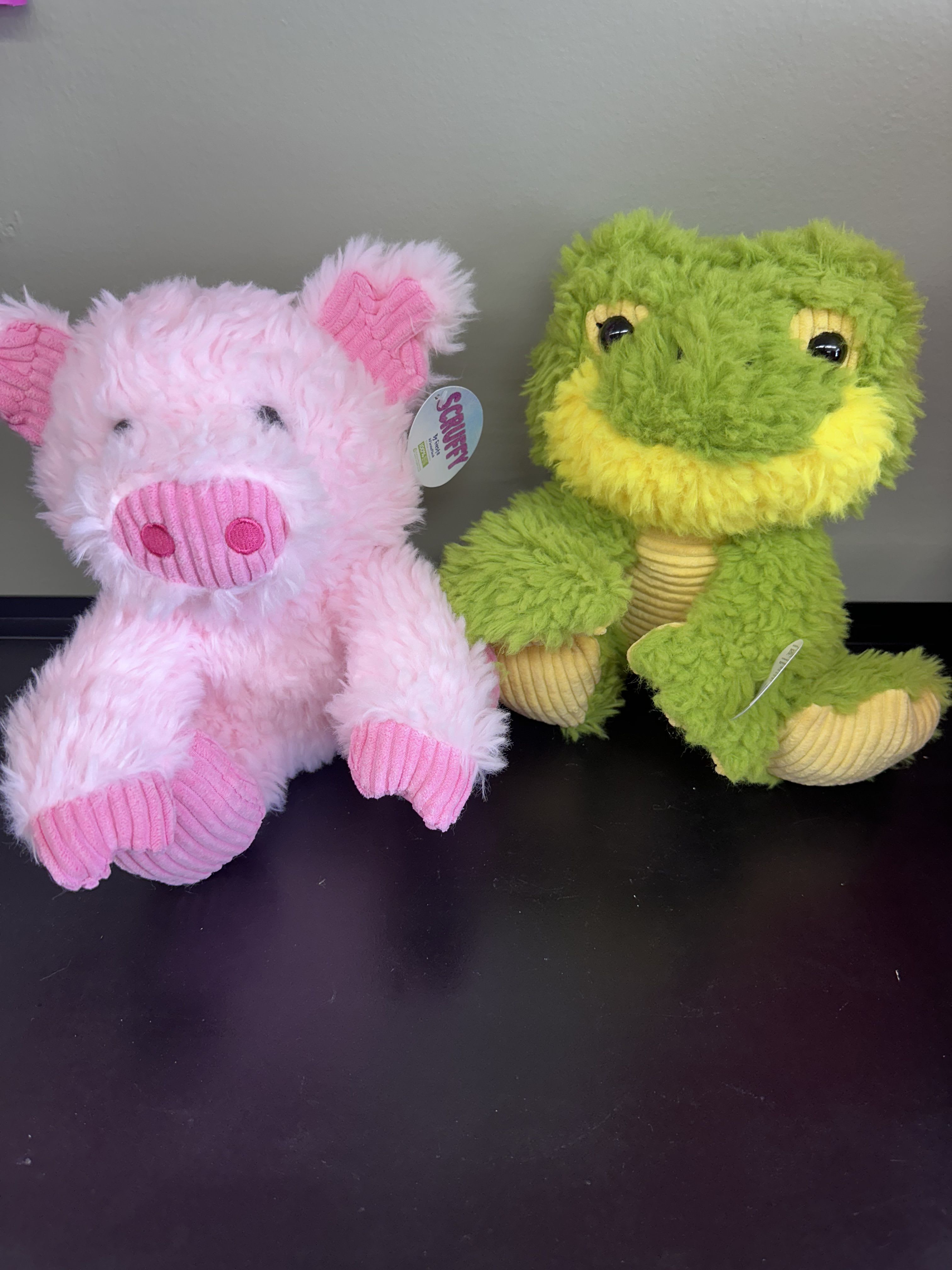 Scruffy Stuffies - Choice in stuffie will vary between pig and frog depending on availability. For specific choice, please contact store during business hours.