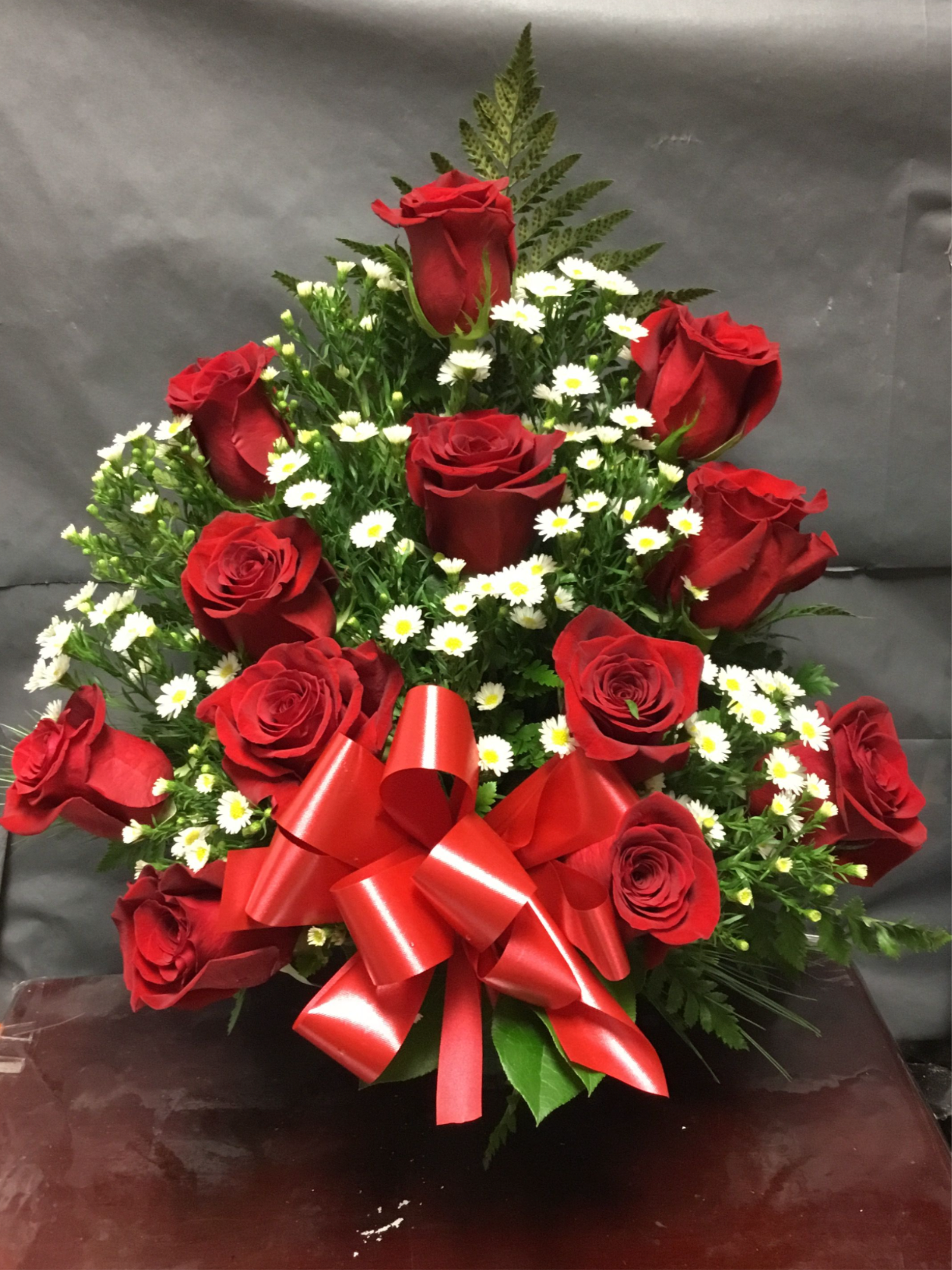 ROMANCE AND LOVE  - arrangement with 12  red roses and montecasino white  