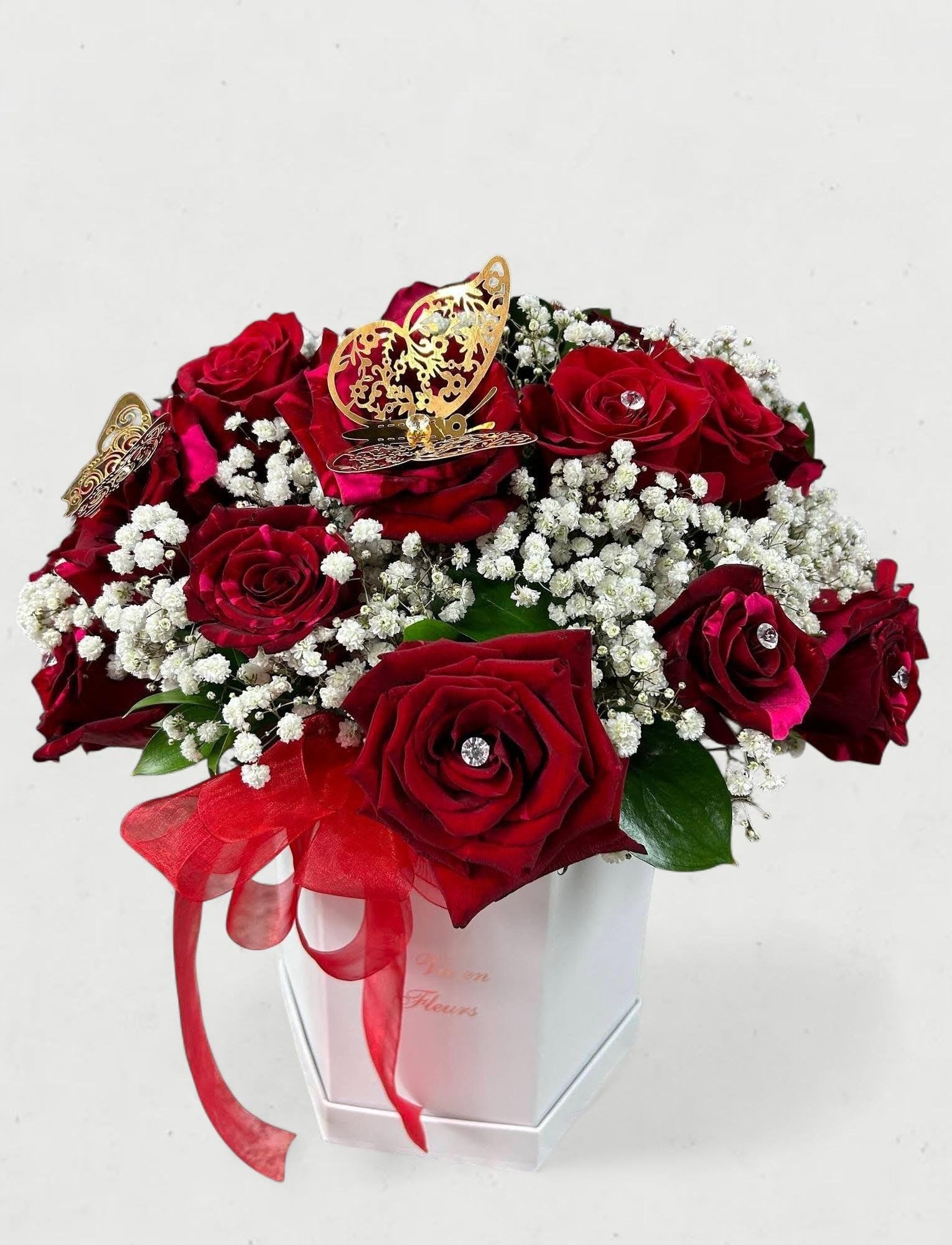 wonderful love - White box with red roses and butterfly