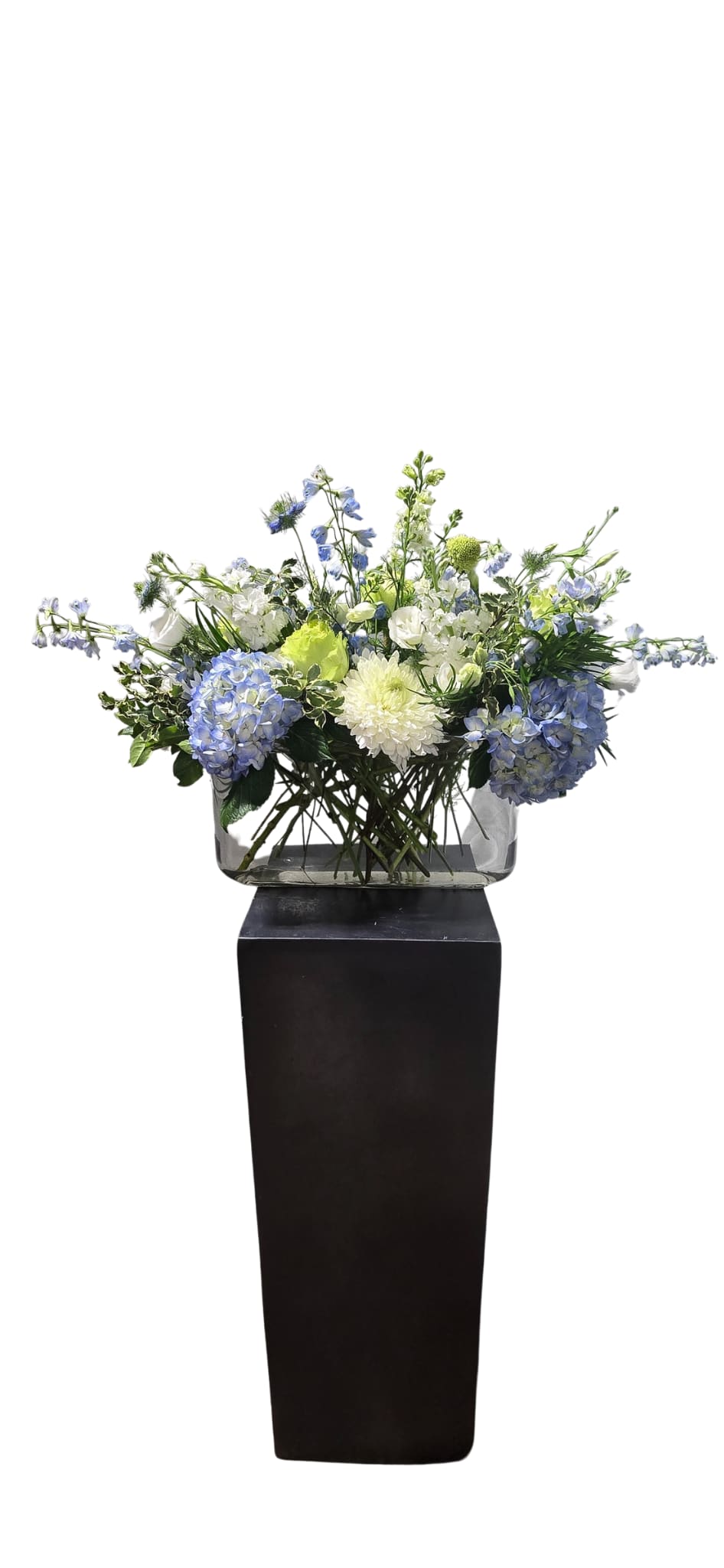 Blue and White Magic - Our perfect shape and design for your dining room table centerpiece.  