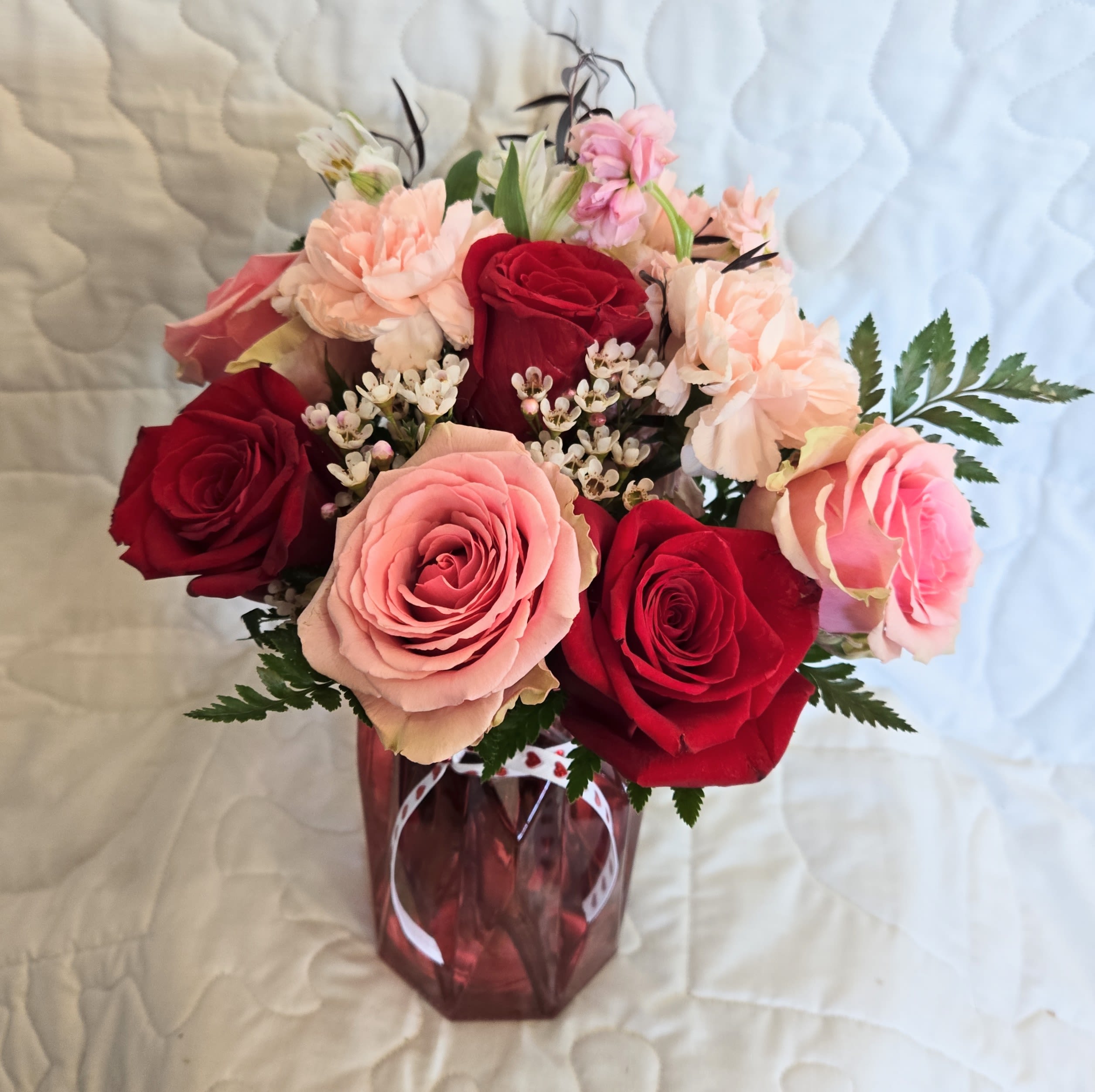 Sweet Heart - mixed rose floral bouquet with reds, pinks, whites or purples 