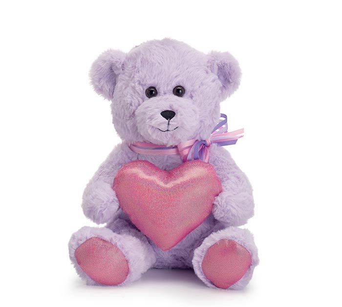 Lavender Bear - 10" Lavender Plush Bear - holding a heart