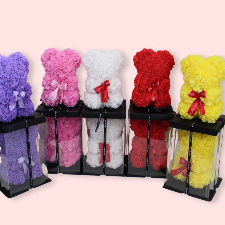Rose Bear In Box - Artificial rose bears