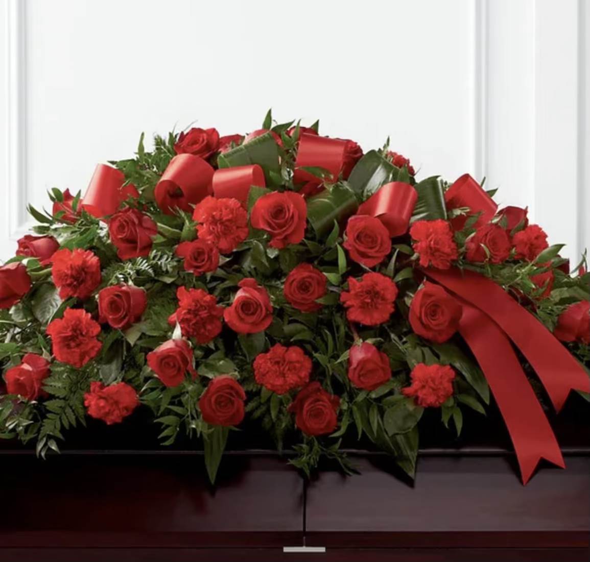 Red Furry Casket - Casket with red roses