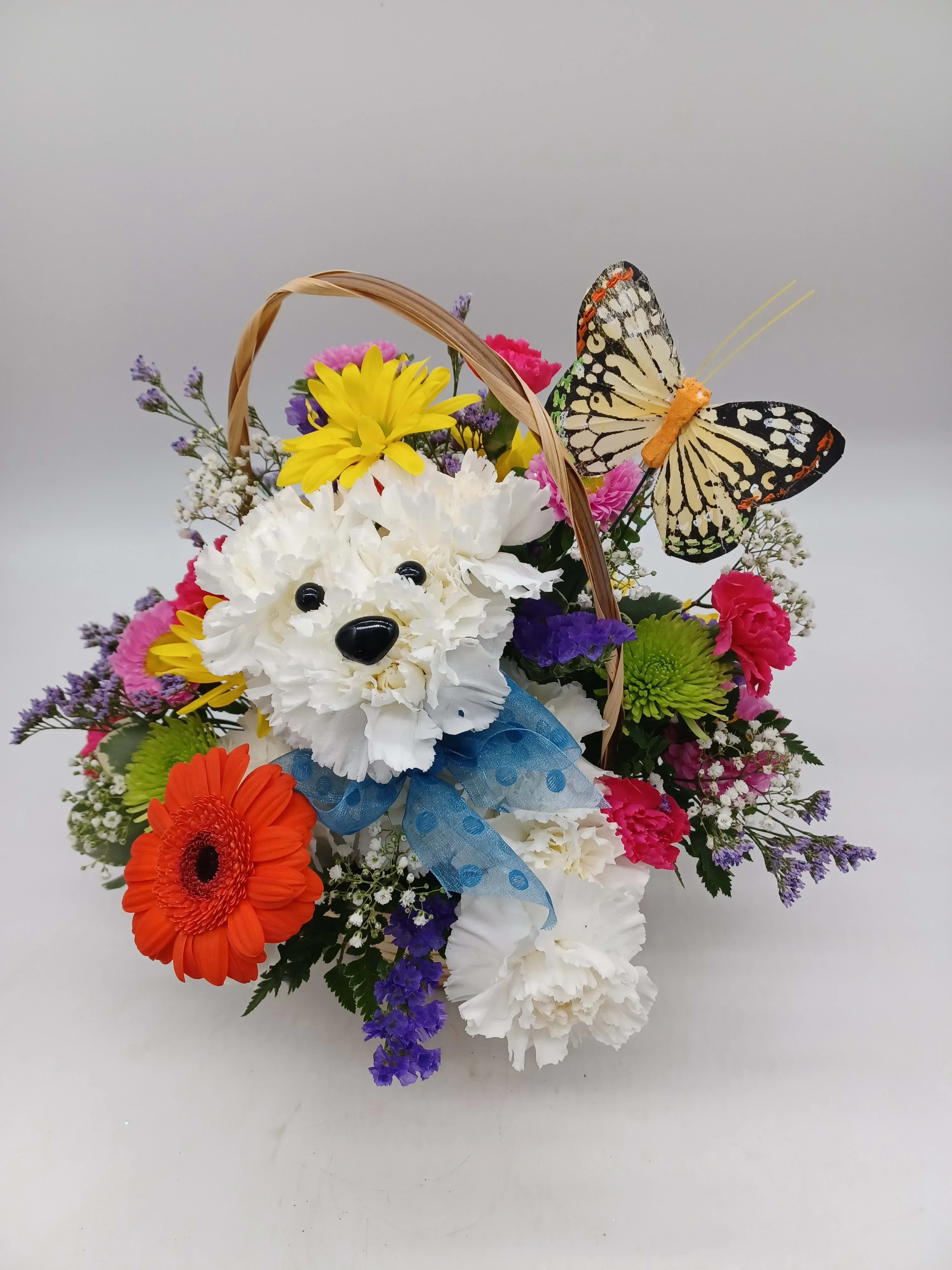 Puppy Love - Designed out of white carnations, this puppy is sure to put  a smile on anyone's face!!