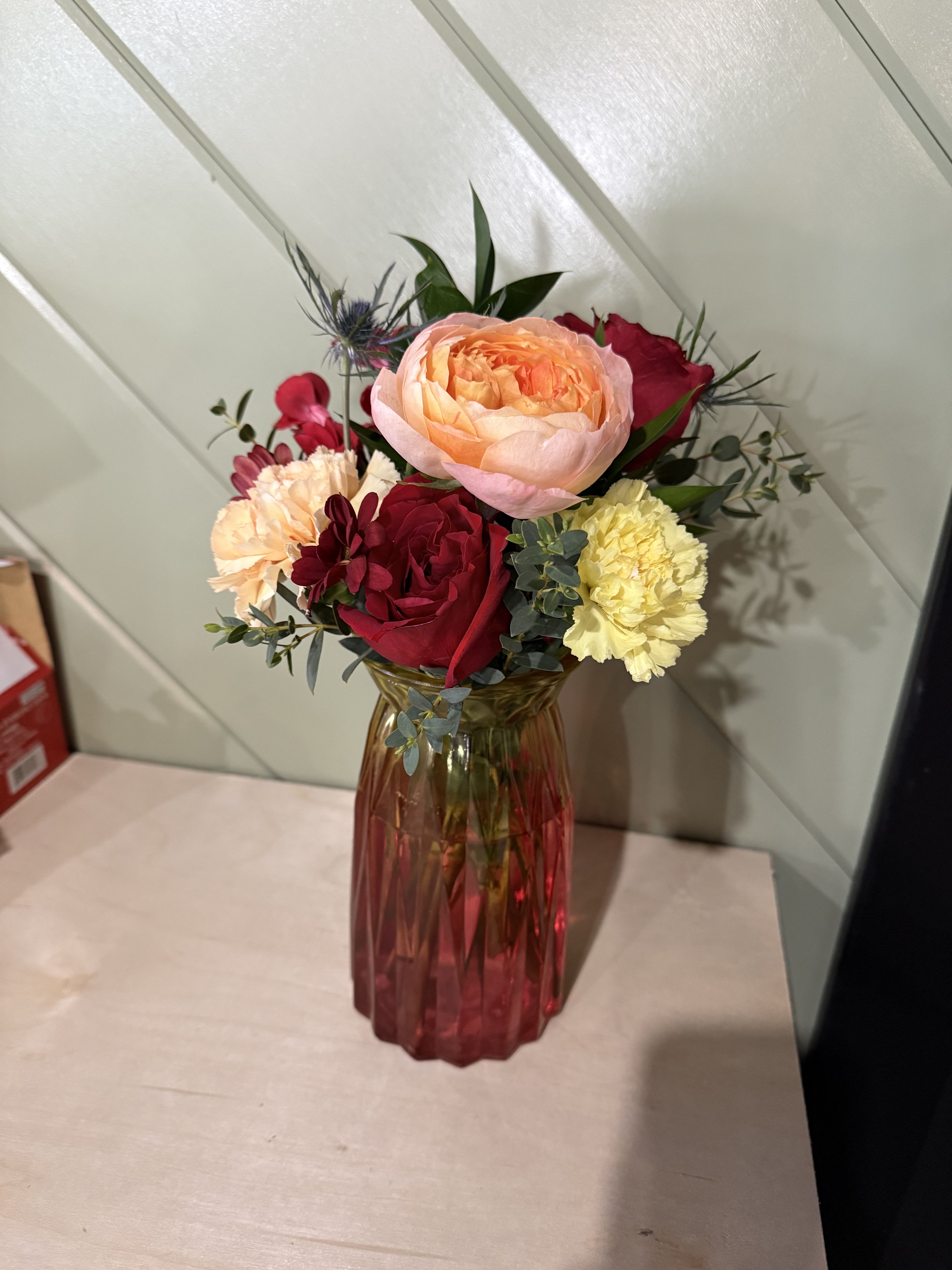 Simple romance - Garden roses and carnations with lavish greenery