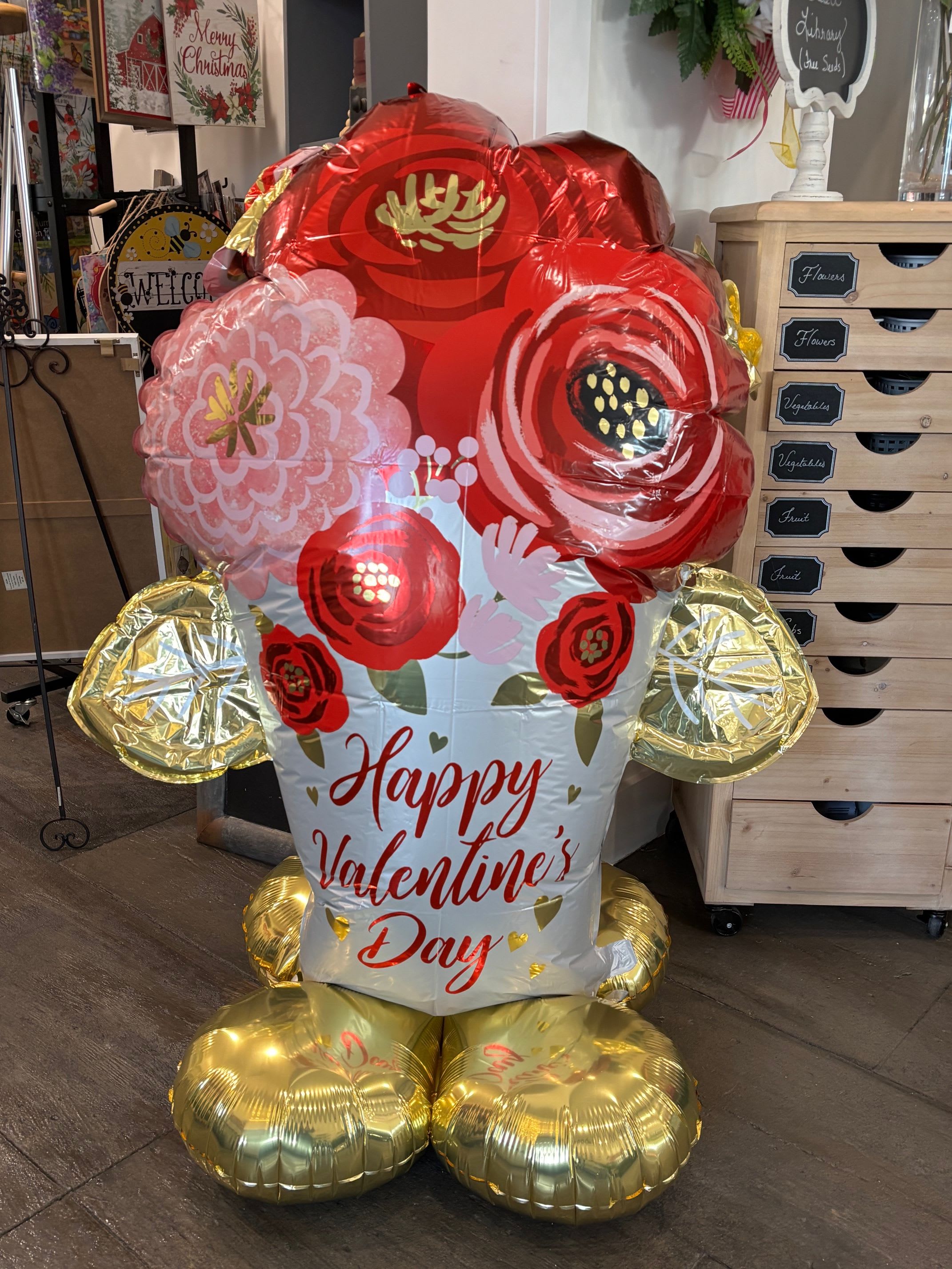 Valentines Day Painted Flowers Balloon - 53" Valentines Day Painted Flowers Balloon "Airwalker"