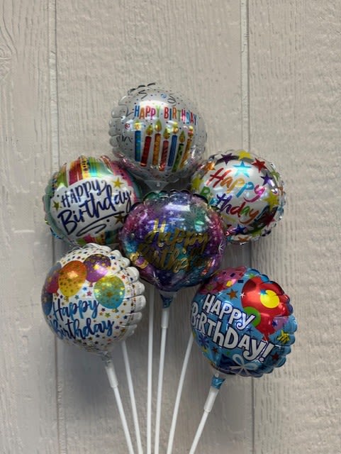4" Happy Birthday Balloon stick - Perfect to put into a candy bouquet or just to stick into any arrangement! 