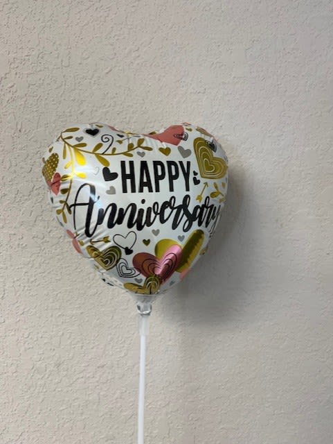 9" Happy Anniversary balloon stick - Perfect to stick in a bouquet or just as an add-on! 