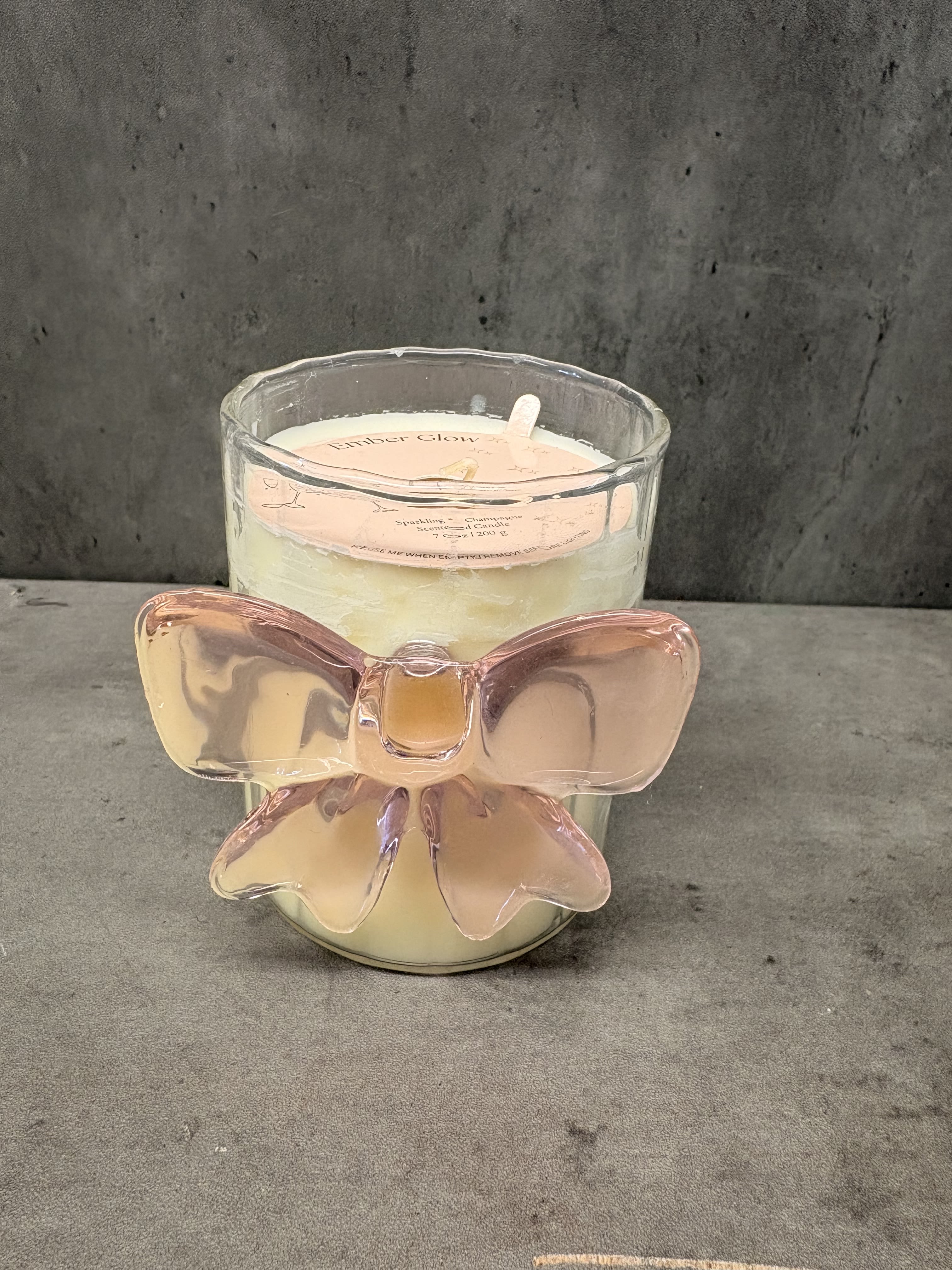 Bow Candle  - A sweet glass candle with a pretty pink bow. 