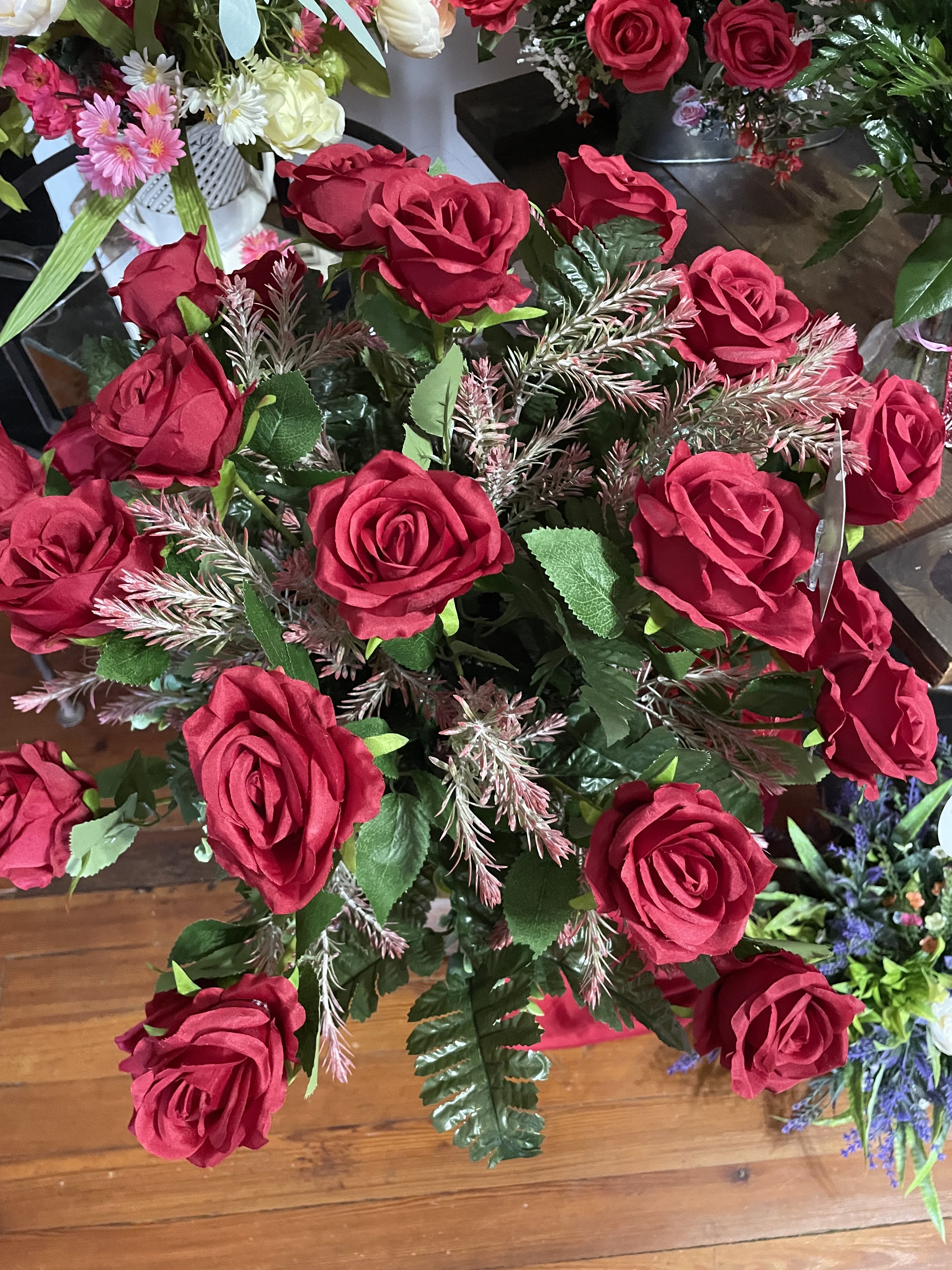 Lovely Lady Silk Rose Vase - Brighten up a space with this lovely SILK  red rose arrangement filled in a glass vase. Perfect for the lovely lady in your life.