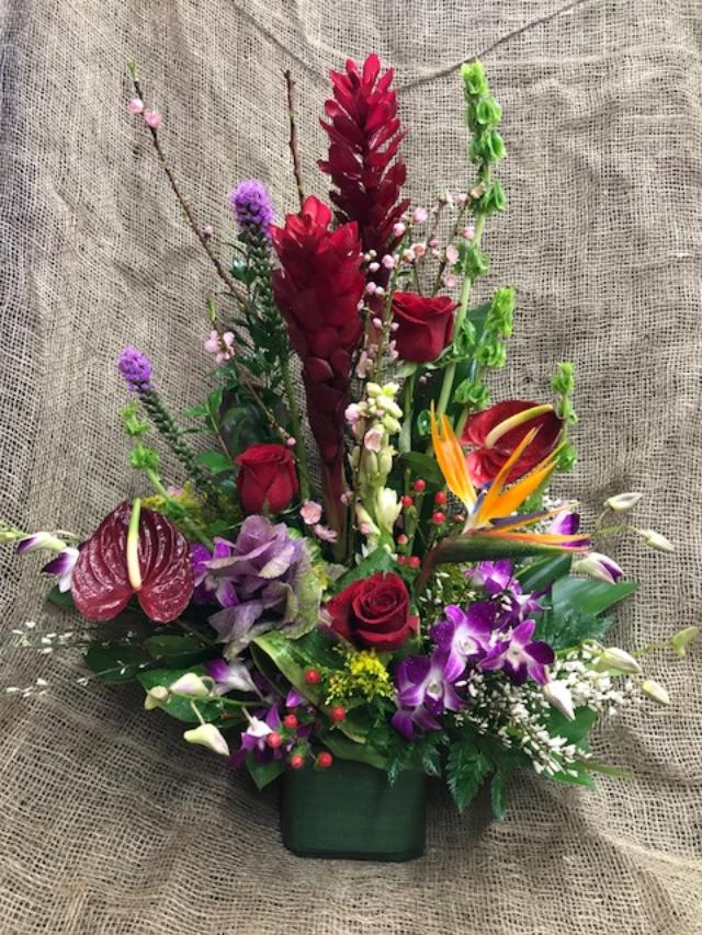 Maui Delight - Gingers, Dendrobium Ordchids, Anthurium, Protea and tropical foilages