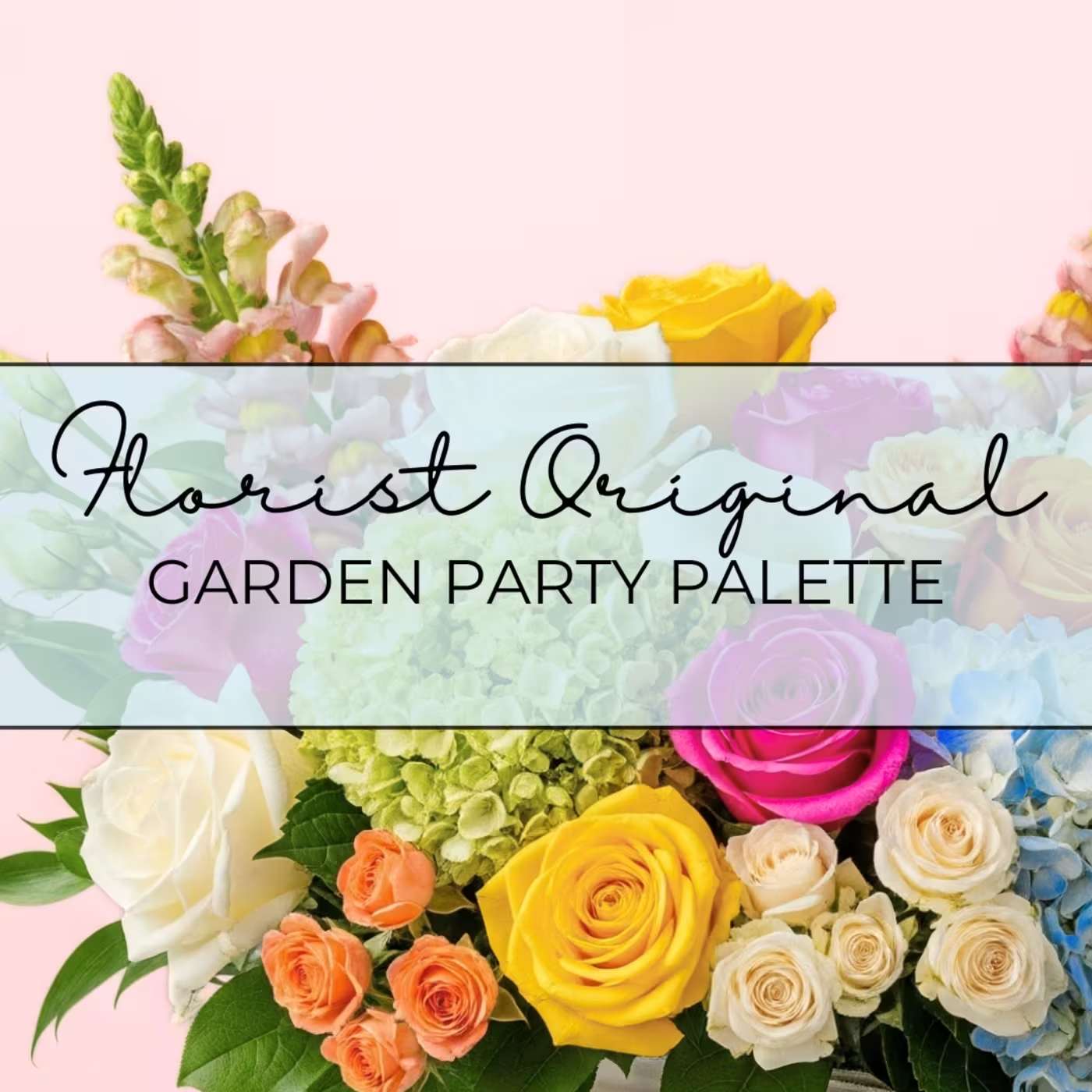 GARDEN PARTY PALETTER - Step into a sun-drenched celebration with our newest color story. Inspired by the charm of an afternoon garden tea, this palette features a vibrant dance of Hot Pink, Yellow, Orange, Peach, Cream, &amp; Blue, with the soft texture of Green Hydrangea. This arrangement is designed to feel organic and effortless—as if it were gathered just moments ago from a sprawling estate garden.  As one of The Minnesota River Valley's top-rated florists, we use our highest creativity to ensure your "Garden Party" is one-of-a-kind, featuring only the freshest market blooms in our signature airy style. Your bouquet is arranged in a vase, wooden box, or basket.  Our Design Philosophy:  One-of-a-Kind Artistry: This is a curated color palette; while your specific blooms will vary based on the morning's freshest arrivals, the vibrant aesthetic and "Garden Party" spirit remain the same.  Signature Style: We avoid the "stiff" look in favor of an organic, upscale feel that is elegant yet never snooty.  Custom Sizing: Choose Standard for a thoughtful everyday gesture, or select Deluxe or Premium to enjoy an even more lush, elevated presentation of these seasonal stems.