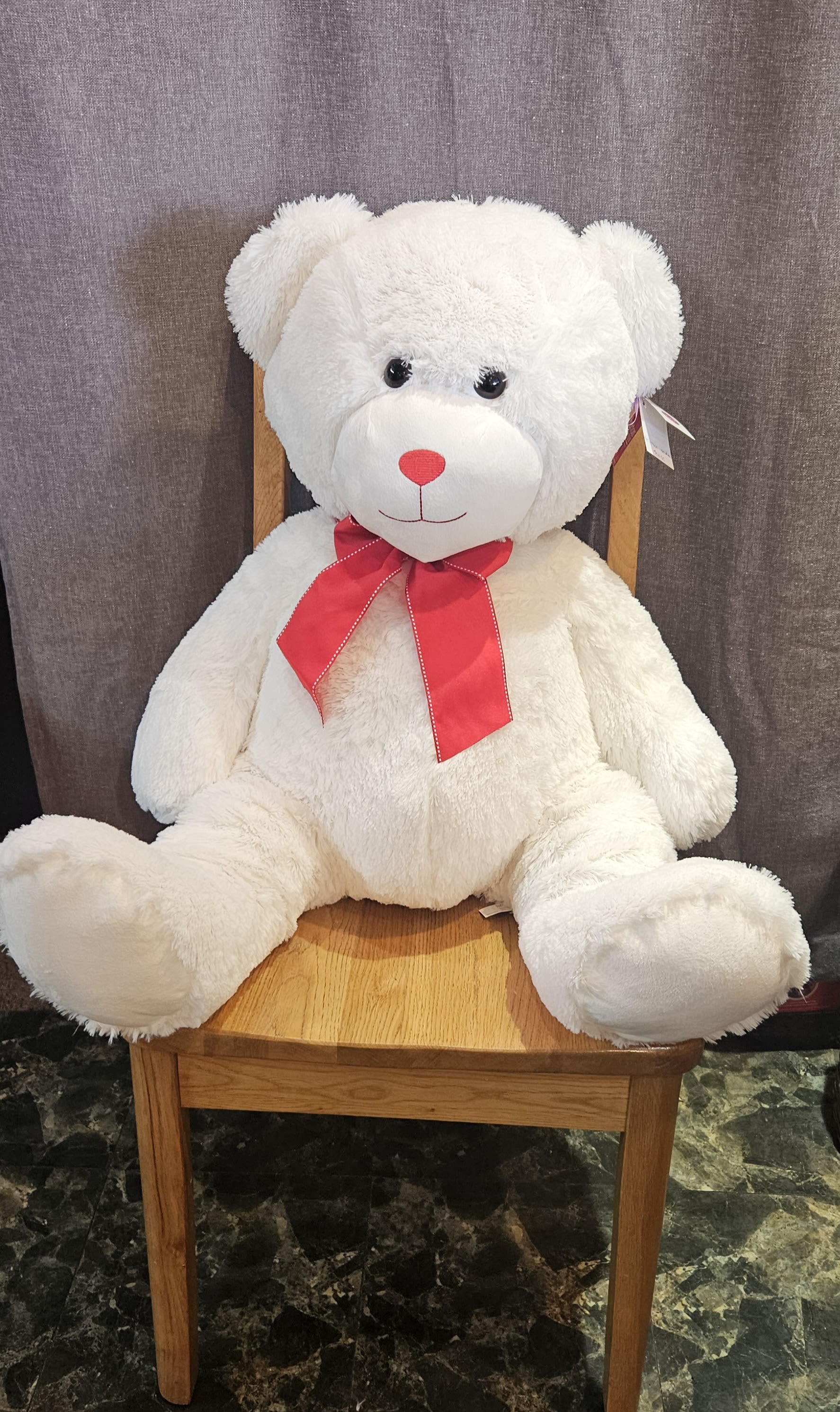 Once in a Life Time Love  - 35" Big Super Soft Teddy with Red Bow and Red Nose