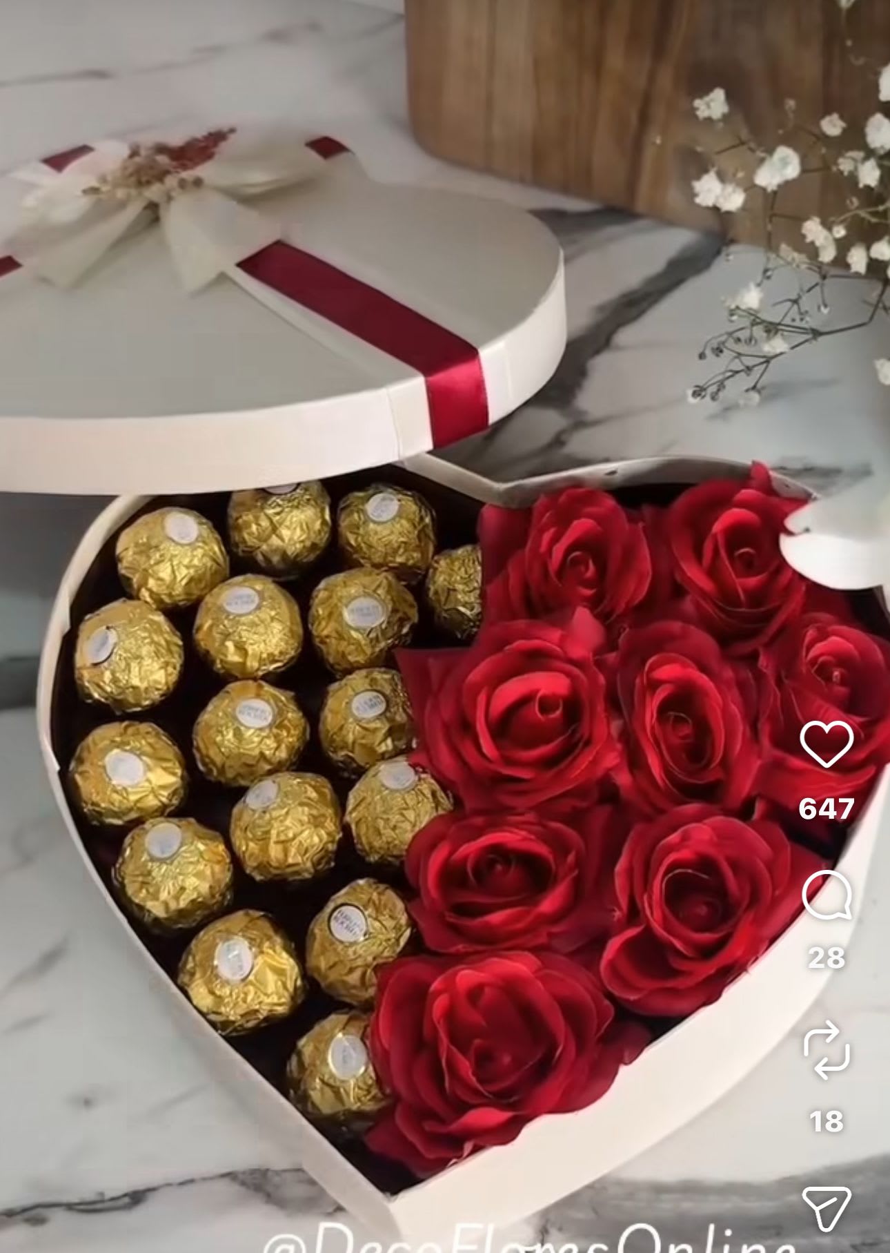 Simple heart  - Fancy heart box with roses and chocolate 