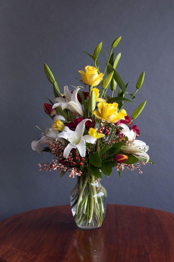 Rose &amp; Lilly Mixed Arrangement - A mixture of seasonal flowers perfect for any holiday or gift!  