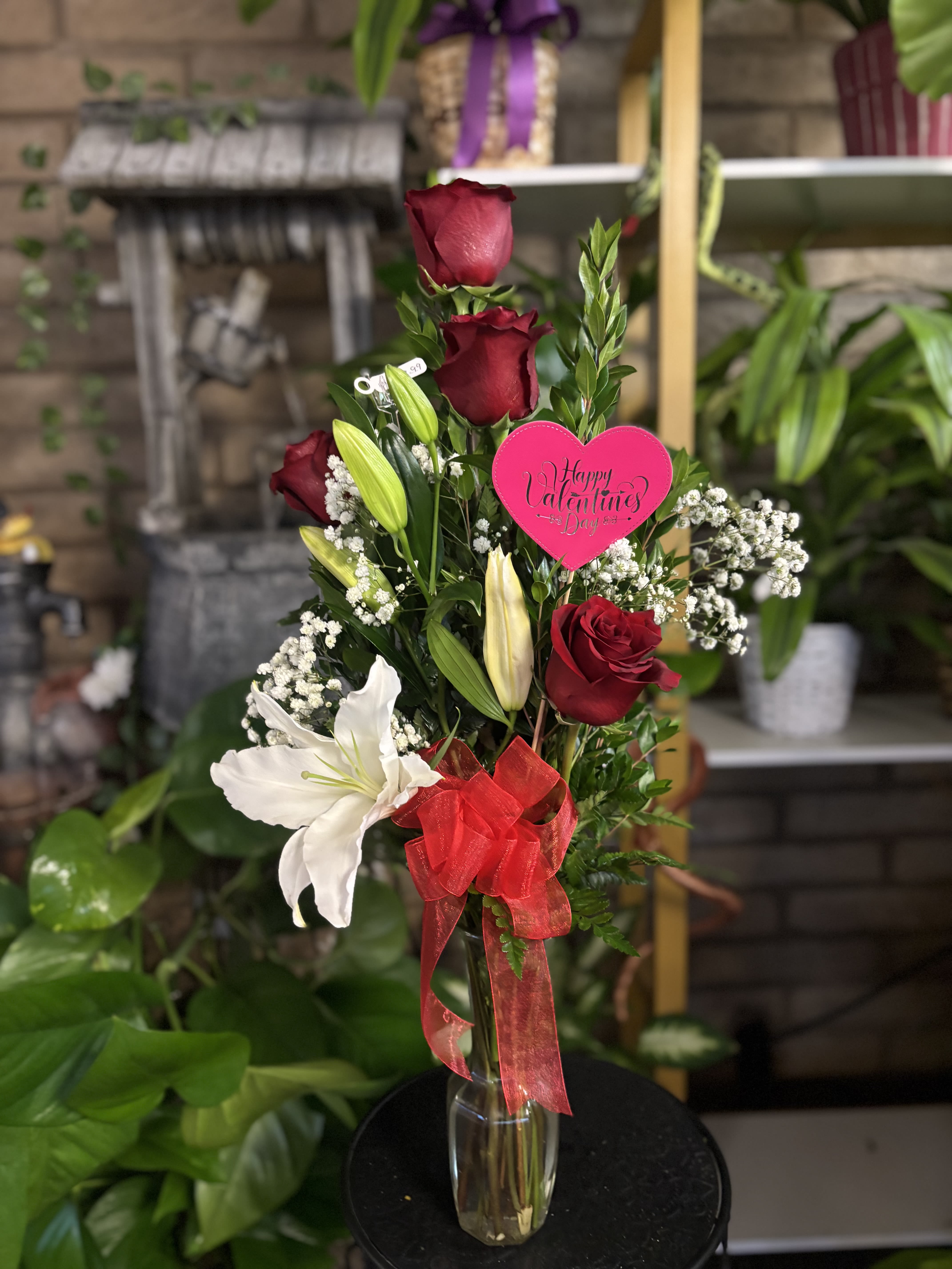 Valentine  Roses &amp; Lilies  - Fresh flowers in bud vase 