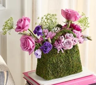 National Purse Day Oct 10 Avignon in Lavender (Limited Edition) - Can't make it to Avignon France this Girlfriend's Day?  No worry, we have you covered with this beautiful moss flower purse inspired by Avignon, dressed in pink and purple (yes purple) roses. What a perfect way to say hey GF you are my bestie!!