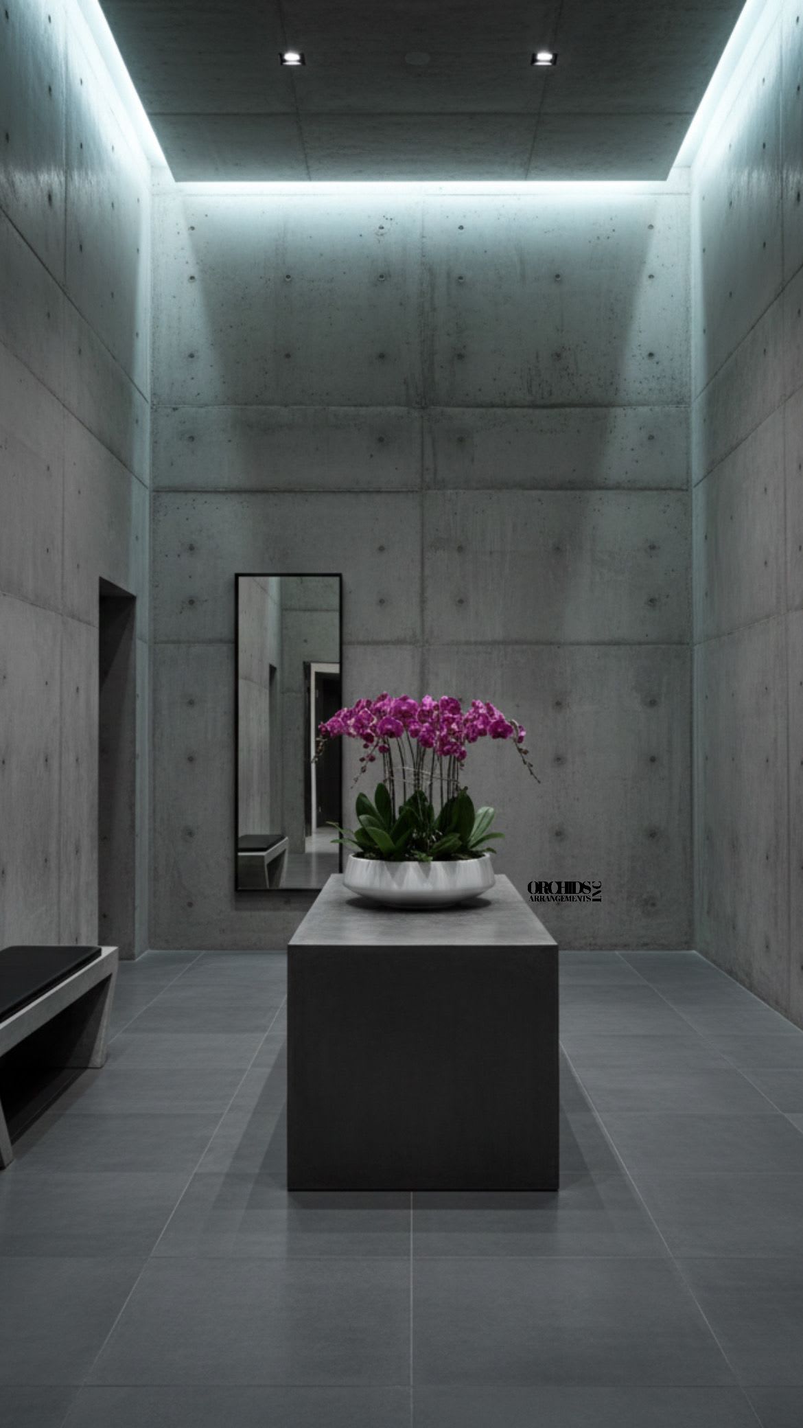  Flower Purple Orchid Same Day - A high quality Eleven purple orchids arrangement with a vase 20" D X 7" T. An orchids arrangement deliver for any occasion design with fresh natural real beautiful Phalaenopsis cascade orchids plants minimalist decor.