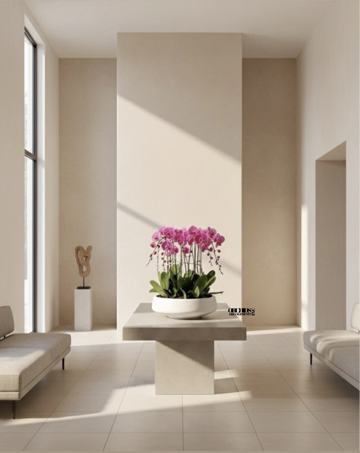 Flowers Pink Orchid Same Day - A high quality Twelve pink orchids arrangement with a vase 20" D X 7" T. An orchids arrangement deliver for any occasion design with fresh natural real beautiful Phalaenopsis cascade orchids plants minimalist decor.