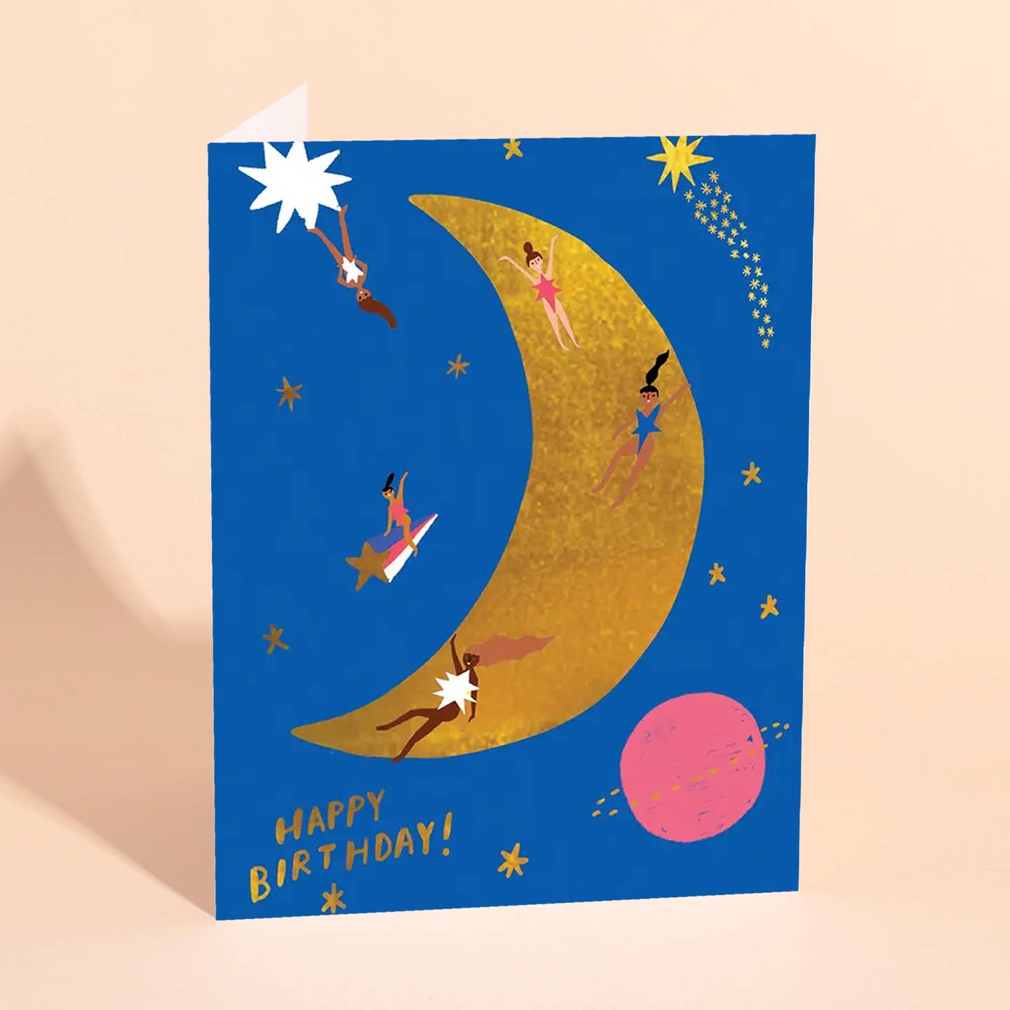 Happy Birthday Friends  - Blank inside Beautiful bright color Gold Foil 100lb Heavyweight Cardstock