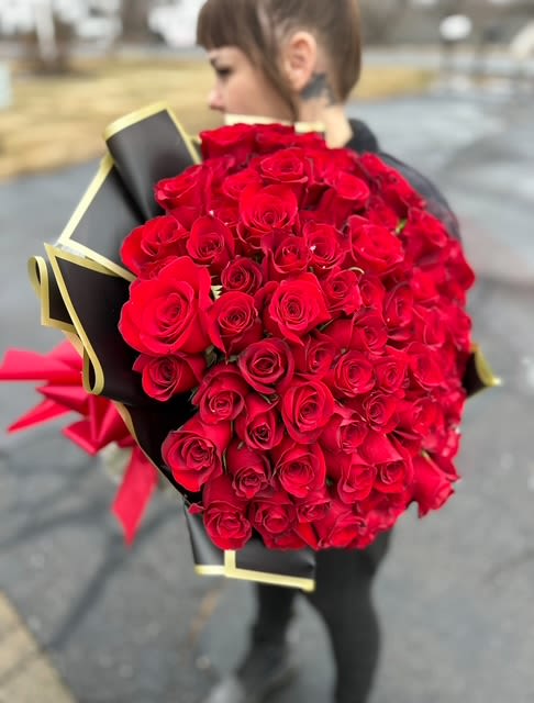 Love you THIS Much - Love You This Much is a 100 RED ROSE bouquet, hand-gathered to say everything words sometimes can’t. Each velvety bloom symbolizes deep love, passion, and devotion—arranged simply and beautifully so the message is unmistakable. Classic, bold, and overflowing with feeling, this bouquet is the perfect way to show just how much you love them. ️