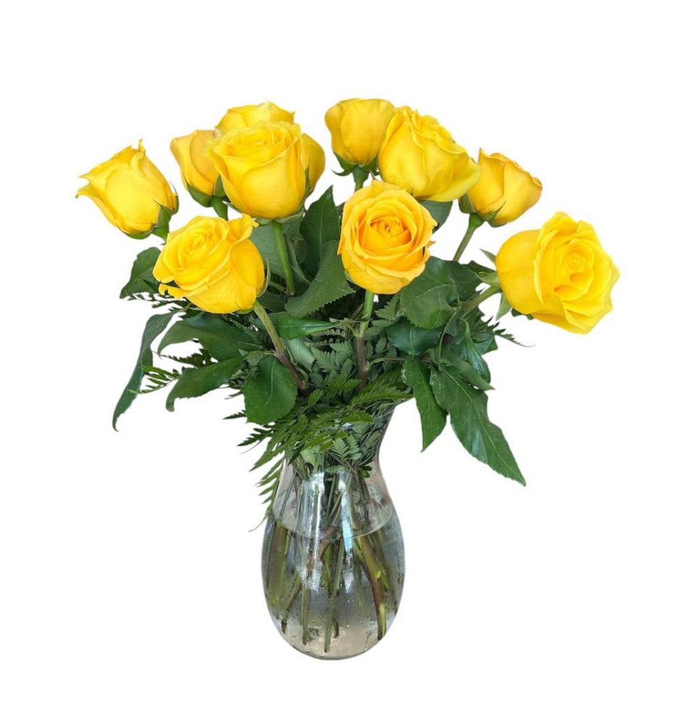 Lemon Drops - Yellow is the actual color of friendship with these sunny roses. Complemented by misty blue Limonium, our lemon drop roses are a beautiful way to show your care. Remember, some flowers or containers may be substituted depending on current availability. Standard  - dozen, Deluxe - two dozen and Premium - three dozen of roses.  * OUR DESIGNER WILL MAKE SUBSTITUTIONS WHEN NECESSARY, FOLLOWING THE SAME STYLE AND VALUE.