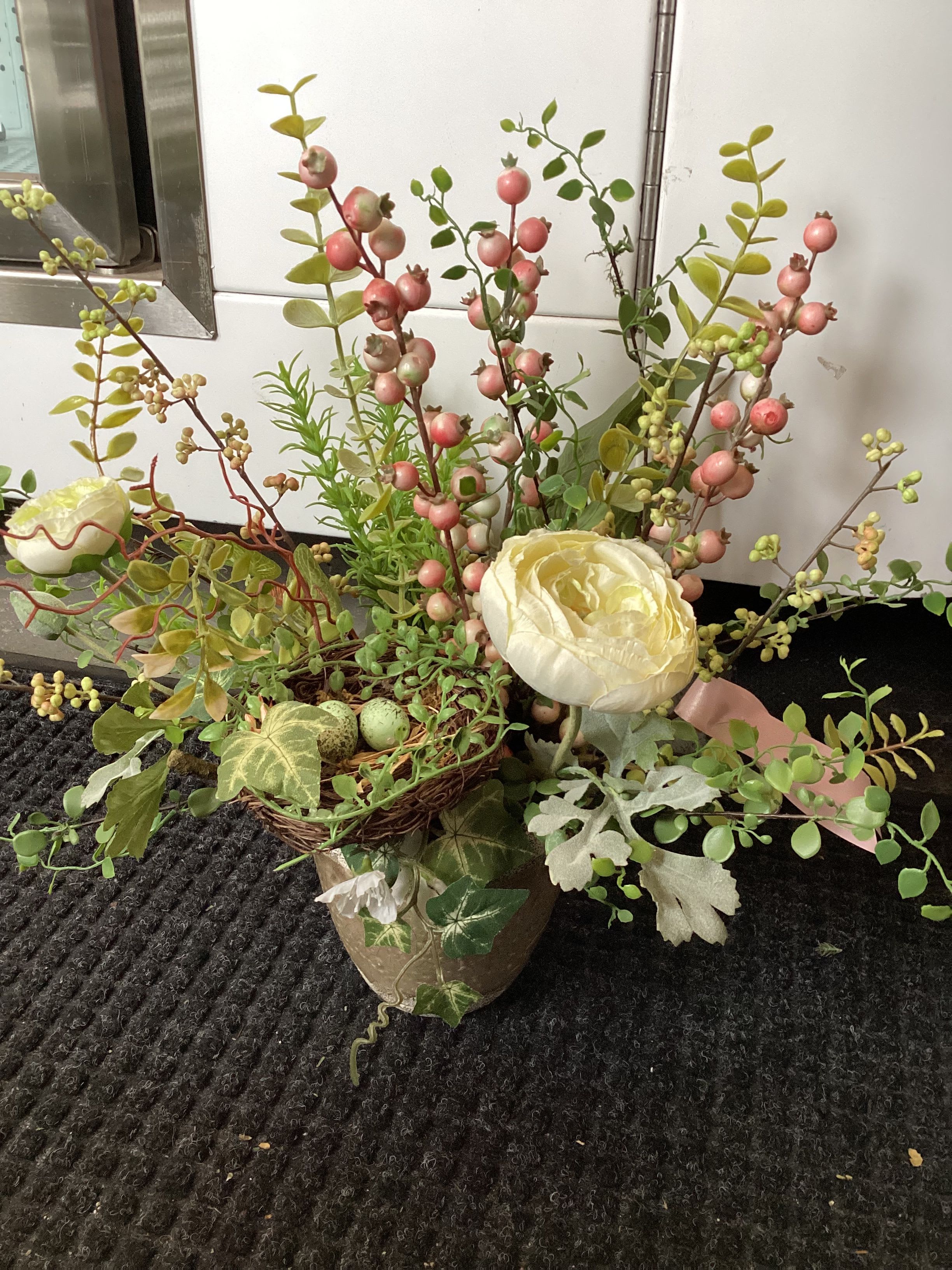 White Peach Berry Arrangement (Permanent Arrangement)  - A spring arrangement with whites and creams as well as peach colored berries