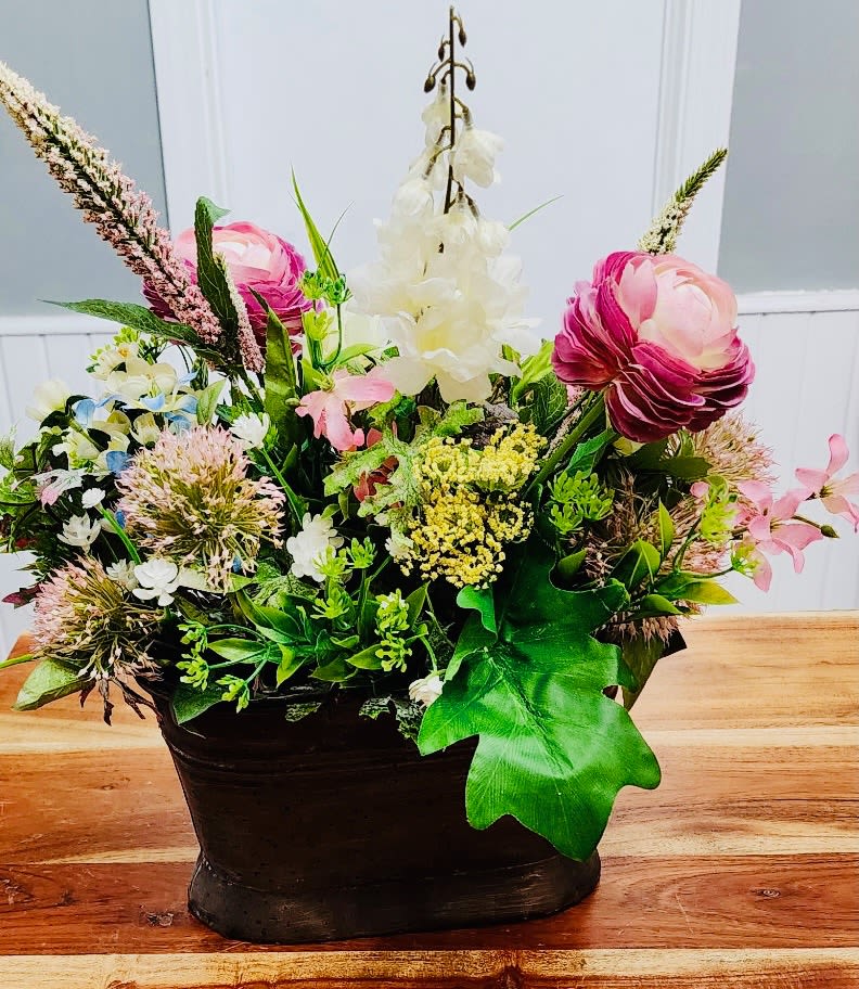 Country Cute - purple flowers in a bucket