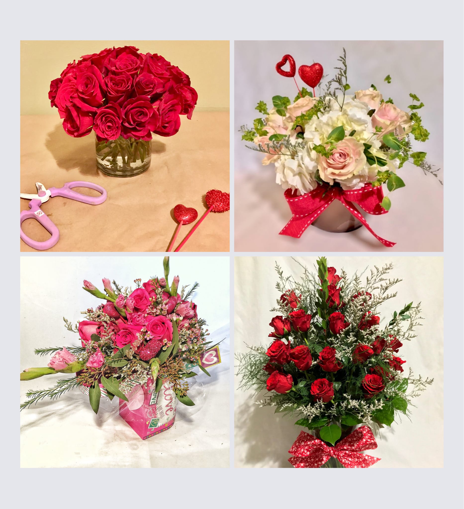 Valentine Blooms for you, Bebe!  No two arrangements alike!   - Every arrangement custom designed indicative by value. 