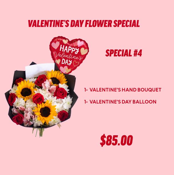VALENTINE'S DAY SPECIAL #4 - Valentine's Day Special #4 - VALENTINES WRAPPED BOUQUET ARRANGED AND MYLAR BALLOON 