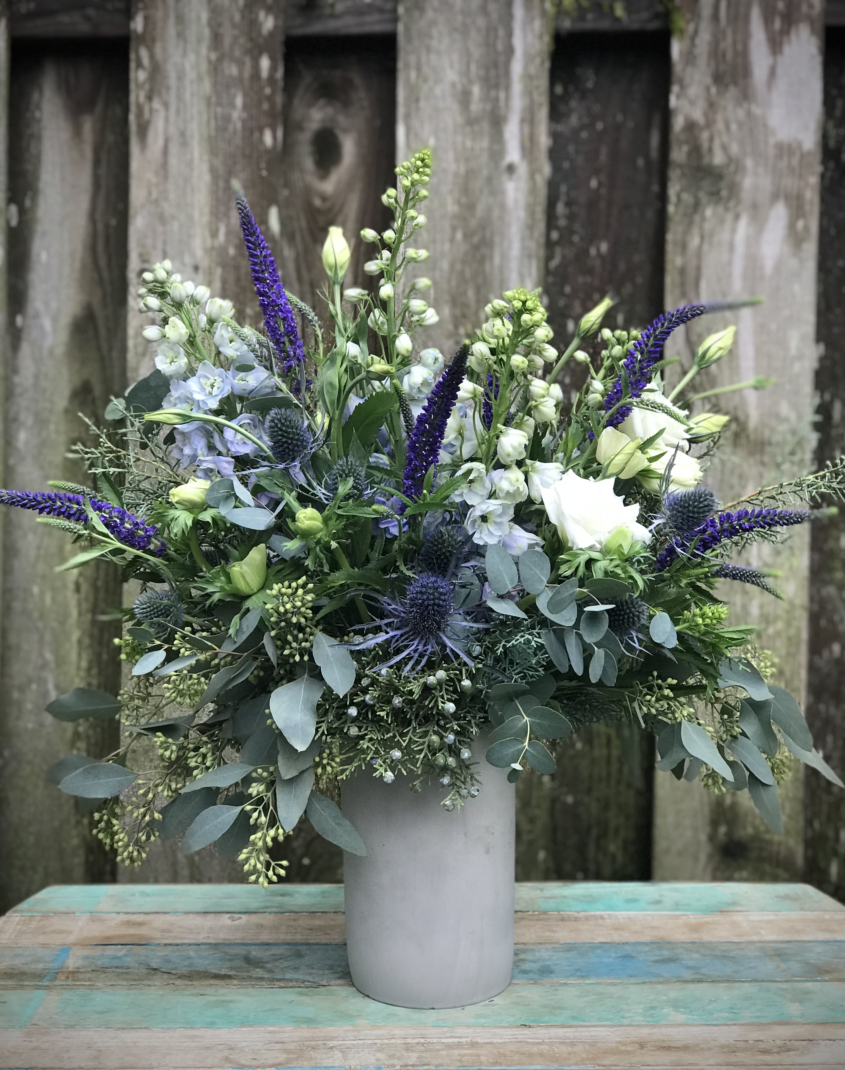 Wonder - A mix of crisp whites, silvery greens, with a touch of blue, gathered with seasonal greens.