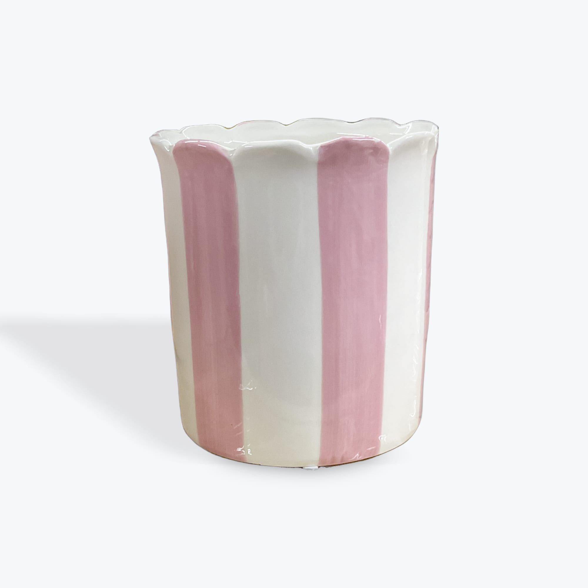 6in Pink Ceramic Striped Scallop Pot - Whether styled as decorative accents or practical large flower pot, this balances beauty and functionality, making it an ideal choice for year-round plant displays.