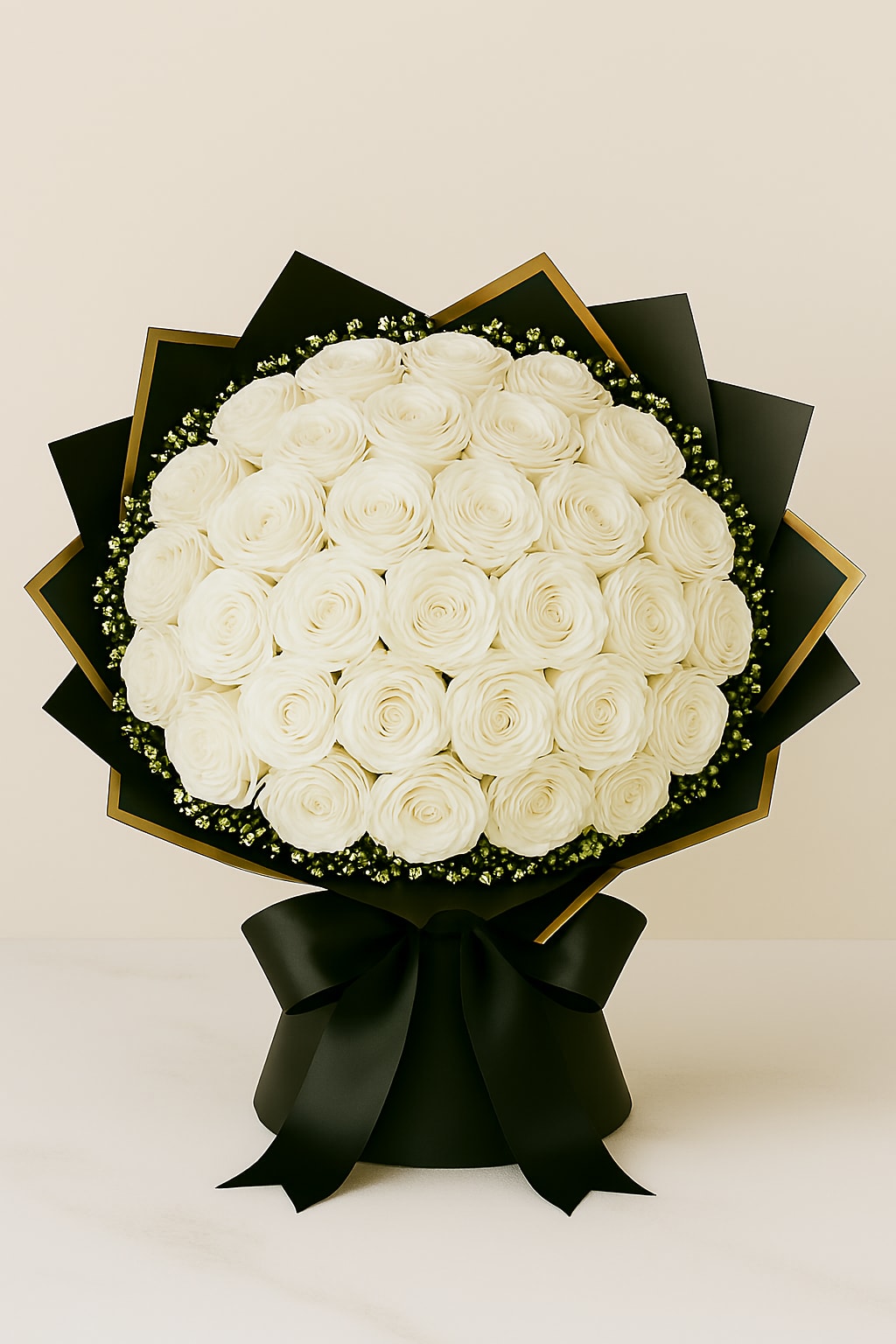 Ramo Blanco by Latin Lady Luxe - 50 Roses standard 75 Roses Deluxe 100 Roses Premium