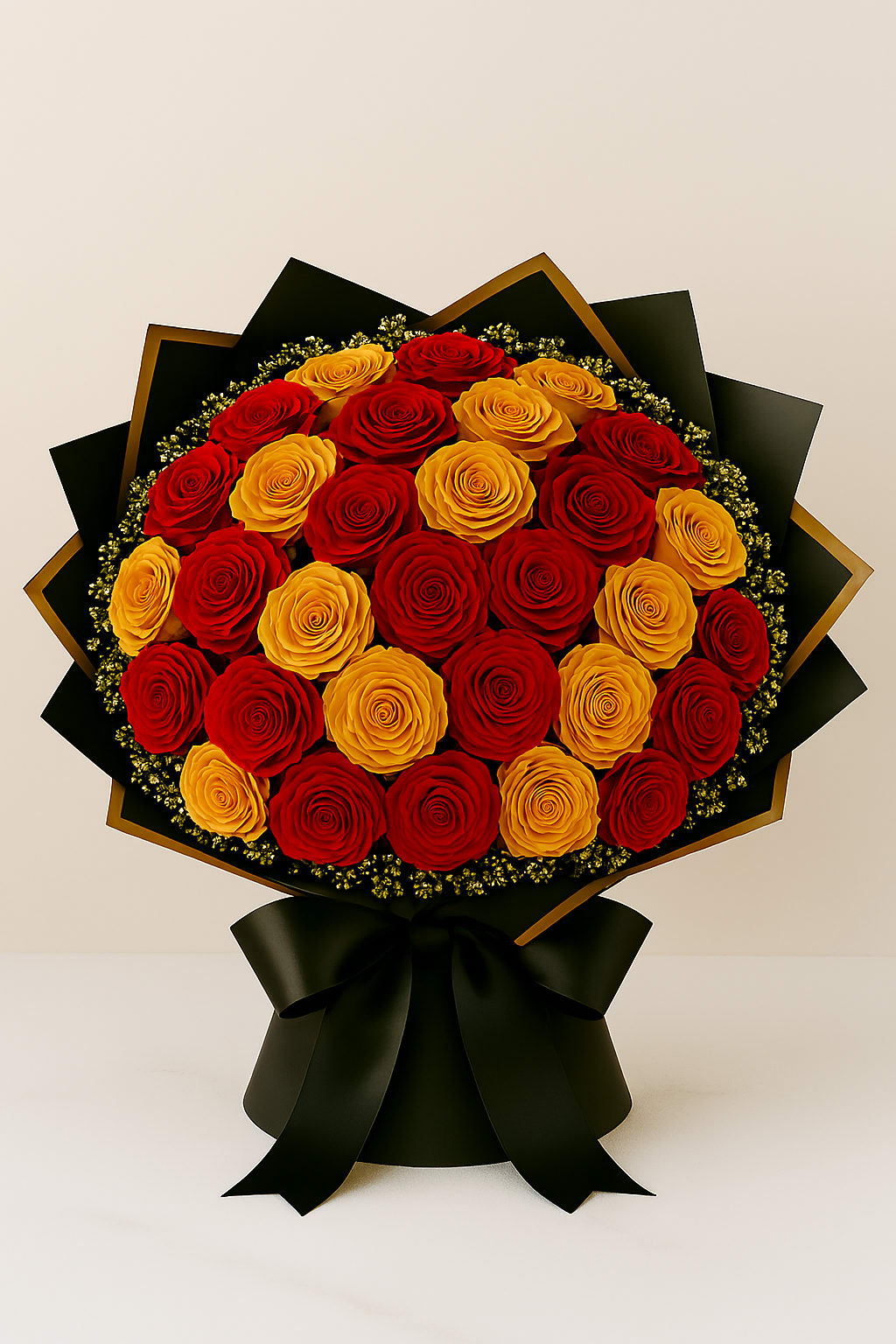 Ramo Rojo y Anaranjado by Latin Lady Luxe - 50 Roses standard 75 Roses Deluxe 100 Roses Premium