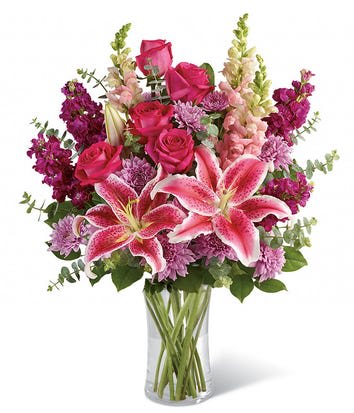 Bold Elegance bouquet  - Mix flowers lilies Roses snap dragon 