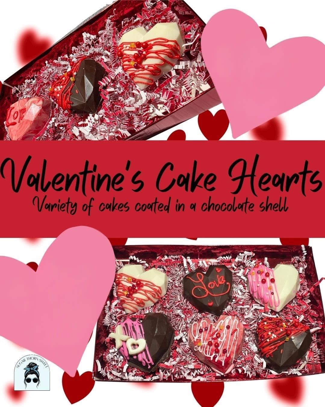 Maffey Sweets Valentine's Day Chocolates  - Valentine's Cake Hearts - Variety of cakes coated in a chocolate shell
