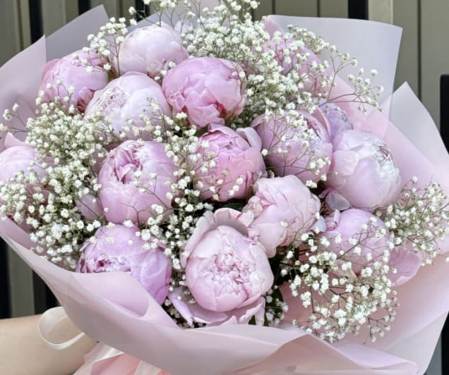 Peony dream - 10 peonies with filler wrapped and sealed with a bow 