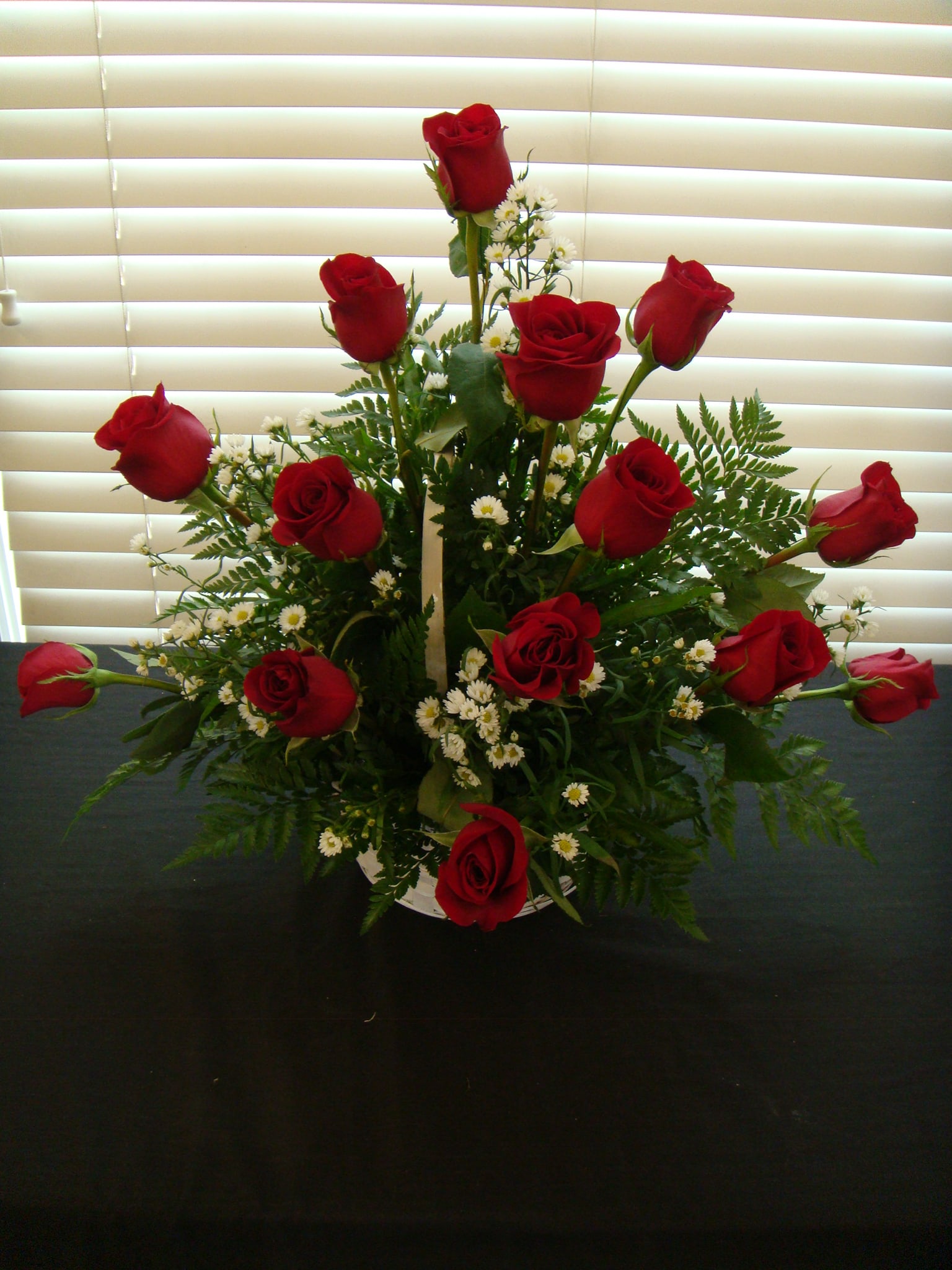 Rose Garden Basket - Rose Garden Basket of 14 Red Roses With Monica casino Filler Flowers