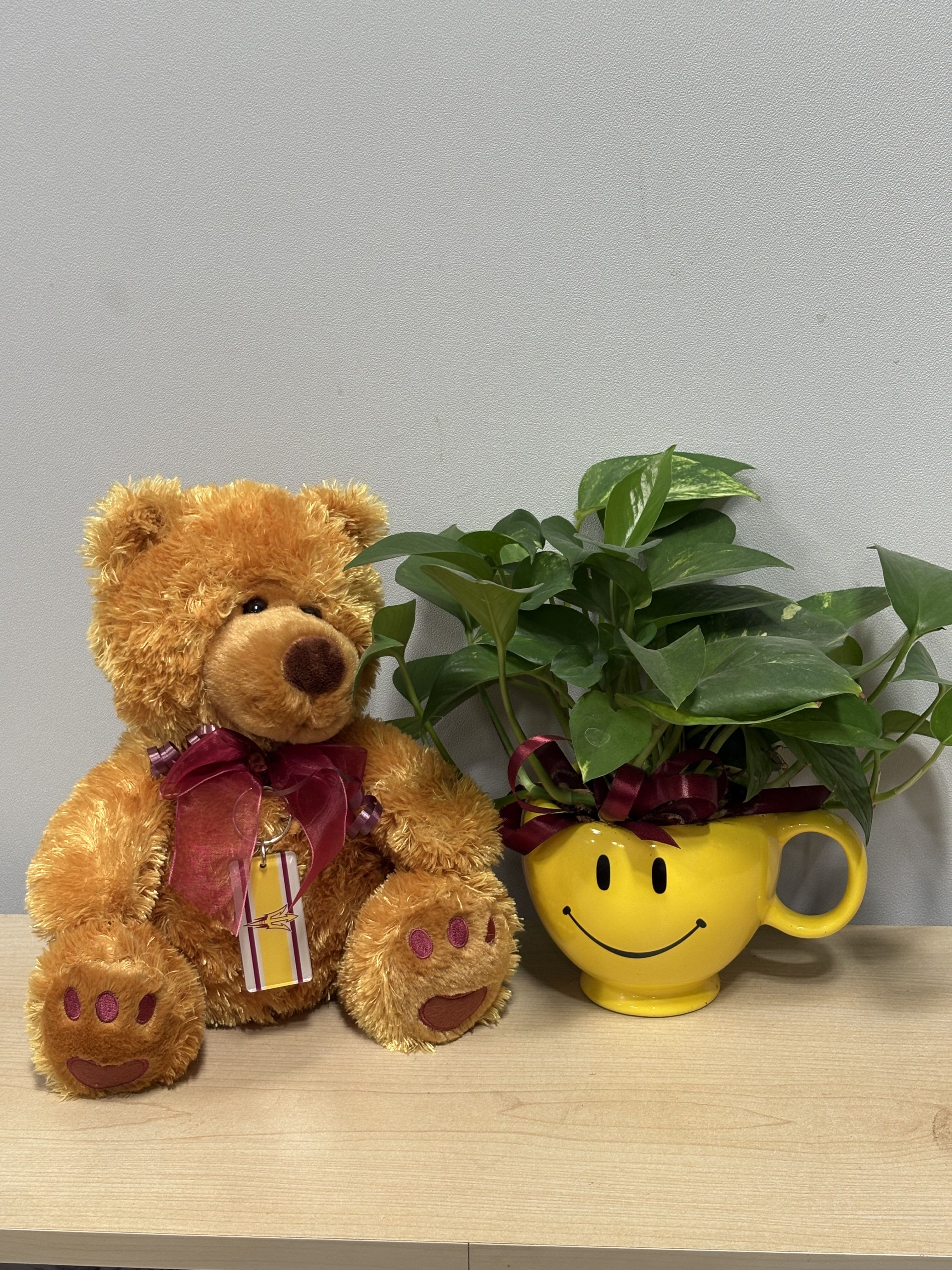 Smiley Planter &amp; ASU Keychain Bear - As shown 
