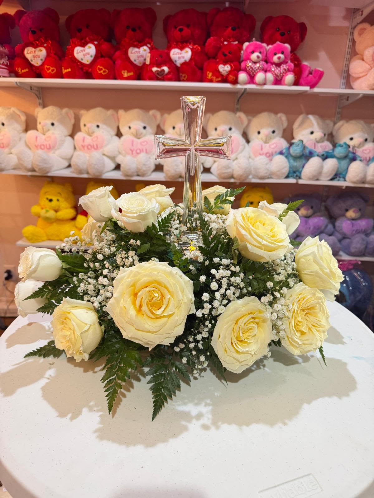 funeral - condolence arrangement with white roses