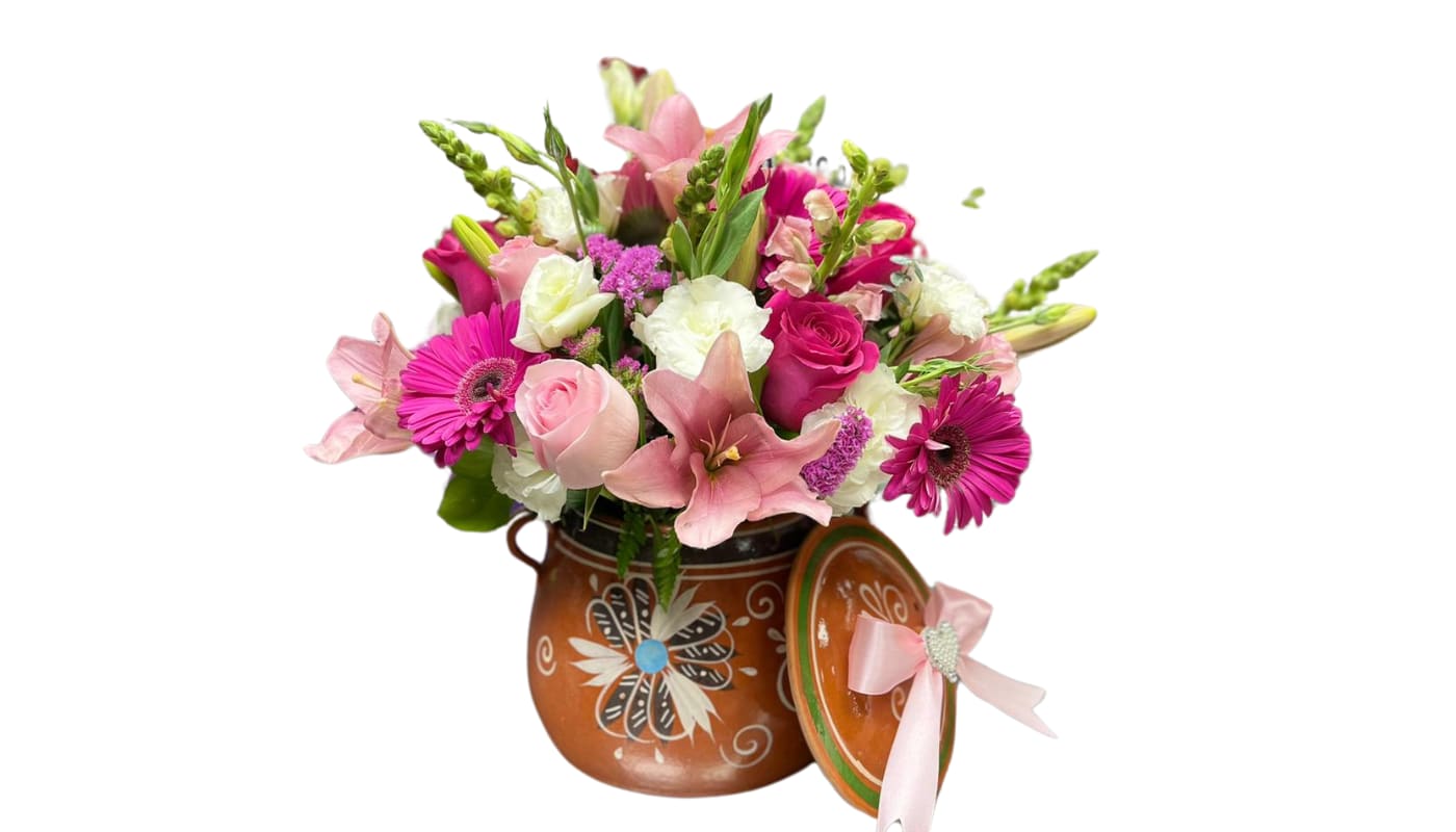 Happy Birthday Vase - Vase with mixed flowers. Oila con mixto flores rosita