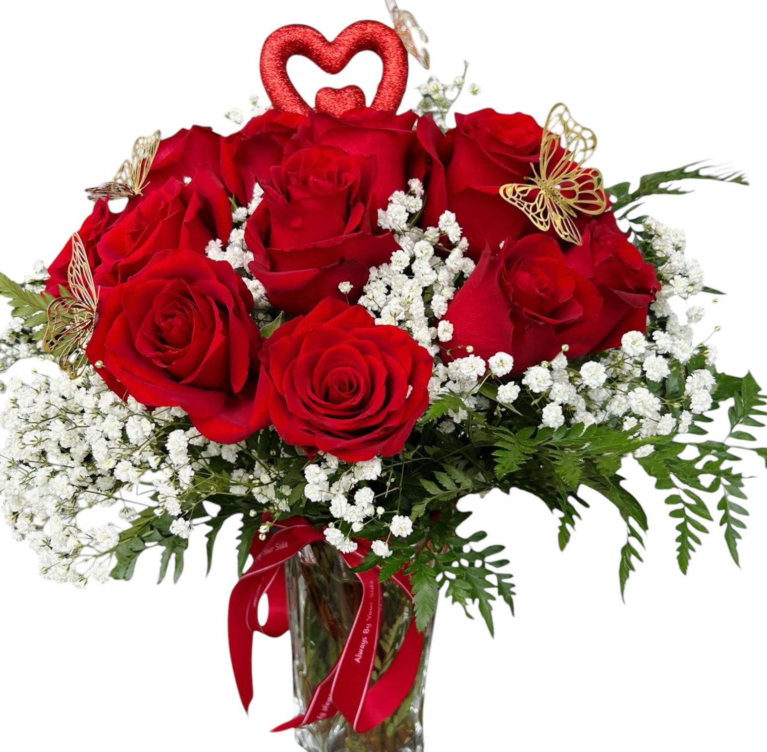 Beautiful Red Rose - This item is coming with vase, and 4 gold color butterfly.