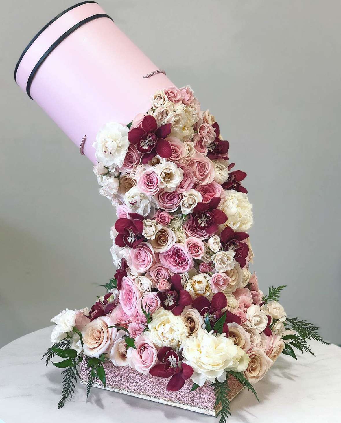 Waterfall Arrangement - Mixed flowers arranged on a stand (any color of choice)