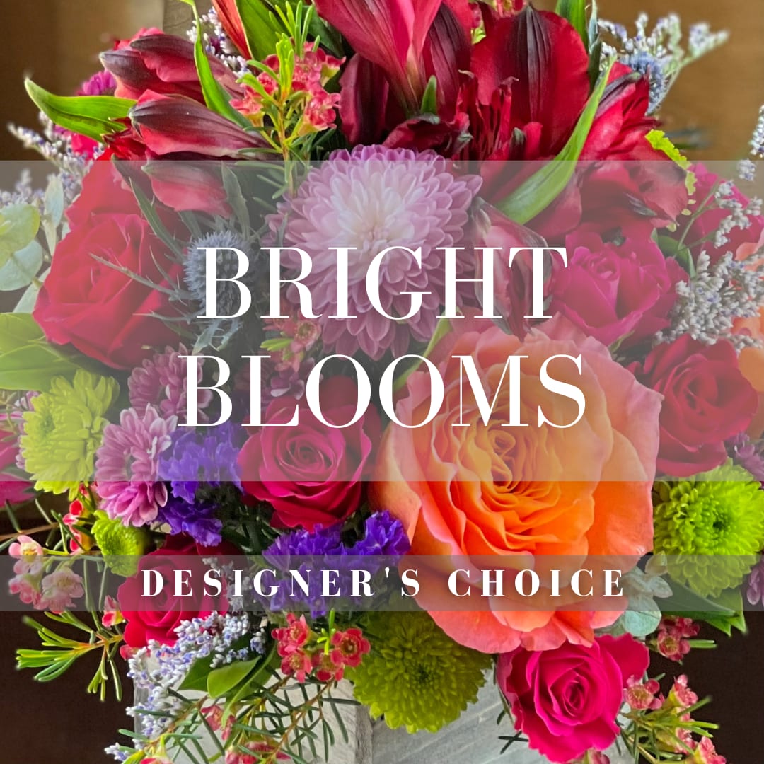 Bright Blooms - Absolutely beautiful floral splendor! For those whole love brighter colors and contrast. This designer bouquet will make them feel extra special!  If there is a favorite flower or color you would like included, please share that information in the 'Special Instructions' box of the Delivery Page and effort will be made to include and highlight the request.