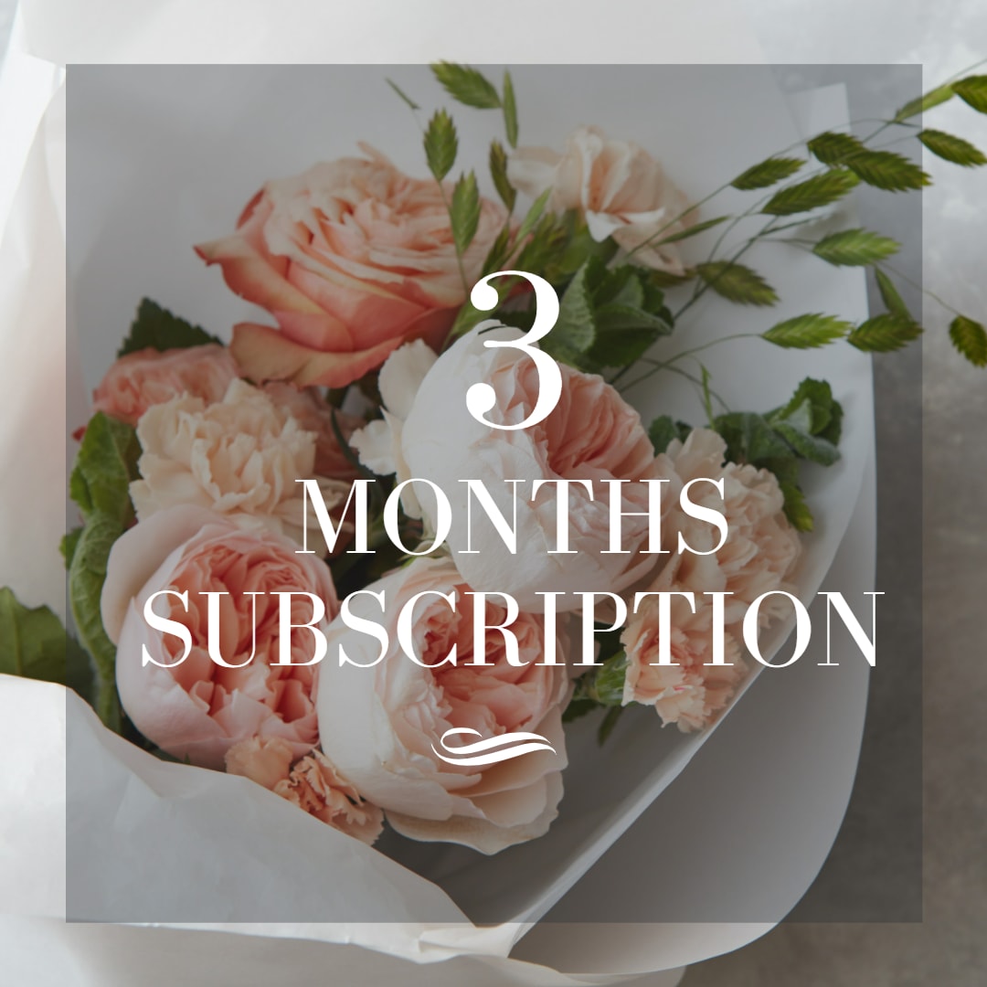 3-Months Subscription  - The flower gift that gives even more! Treat yourself or remember someone else with fresh flowers hand-delivered to your door or theirs every month for 3-Months. Buy a 3-Month Flower Subscription from Draper Flower Cart and get FREE DELIVERY!  It's super easy.  - Simply choose the size arrangement you would like to receive for yourself or as gift for someone else – either Standard, Deluxe or Premium.  - Choose the color palette of arrangement you prefer:  a Bright Blooms or Pastel Palette.  Tama will contact you to discuss any particulars and confirm dates of delivery.* Then just as arranged Tama will personally design each bouquet and hand deliver them to the door, home or office of the your recipient of choice with a sentiment card included.** Three arrangements are included in the 3-Month Subscription (one per month for 3 months).  *Excludes all major U.S. and personal holidays. Our subscription is meant to give the gift of flowers over a specific period of time; one arrangement per month for 6 consecutive months from the original purchase date.   **One delivery address will be used unless a specific arrangement is agreed upon and made directly with Tama.