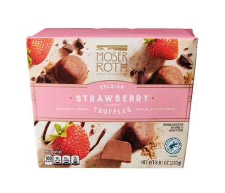 Strawberry Flavored Dusted Truffle, 8.81 oz - Treat yourself to something sweet with these Moser Roth Strawberry Dusted Truffles! Each rich, creamy truffle is made with premium chocolate and dusted with dried strawberries. Team yours with a steaming mug of hot cocoa or a sparkling glass of champagne for the perfect Valentine's Day indulgence!