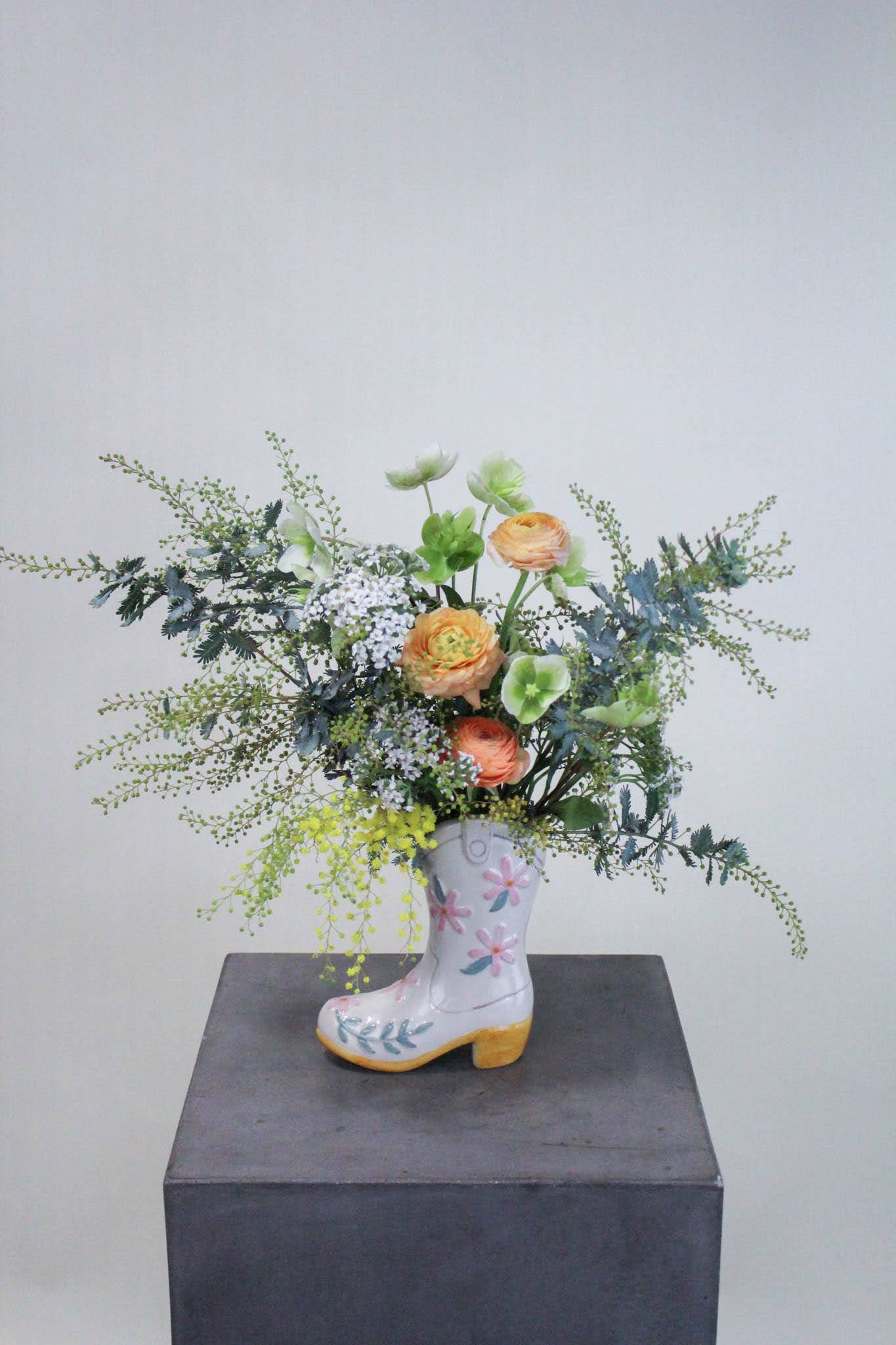 Galentine's Cowgirl Boot - Ceramic cowgirl boot vase with seasonal colorful blooms